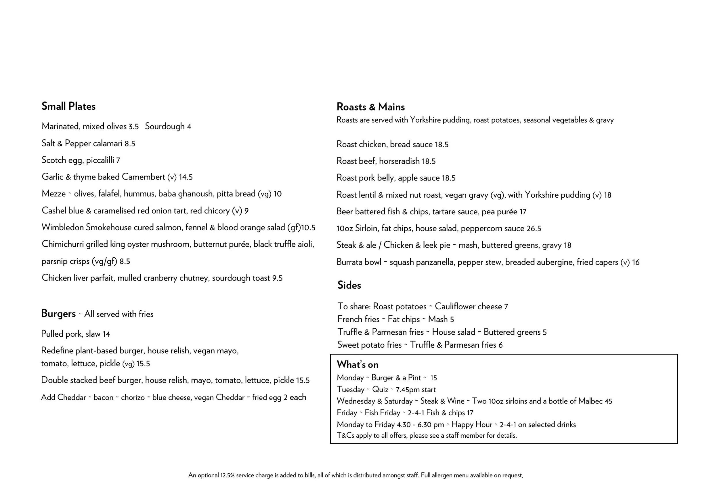 The Tommyfield menu, page 2
