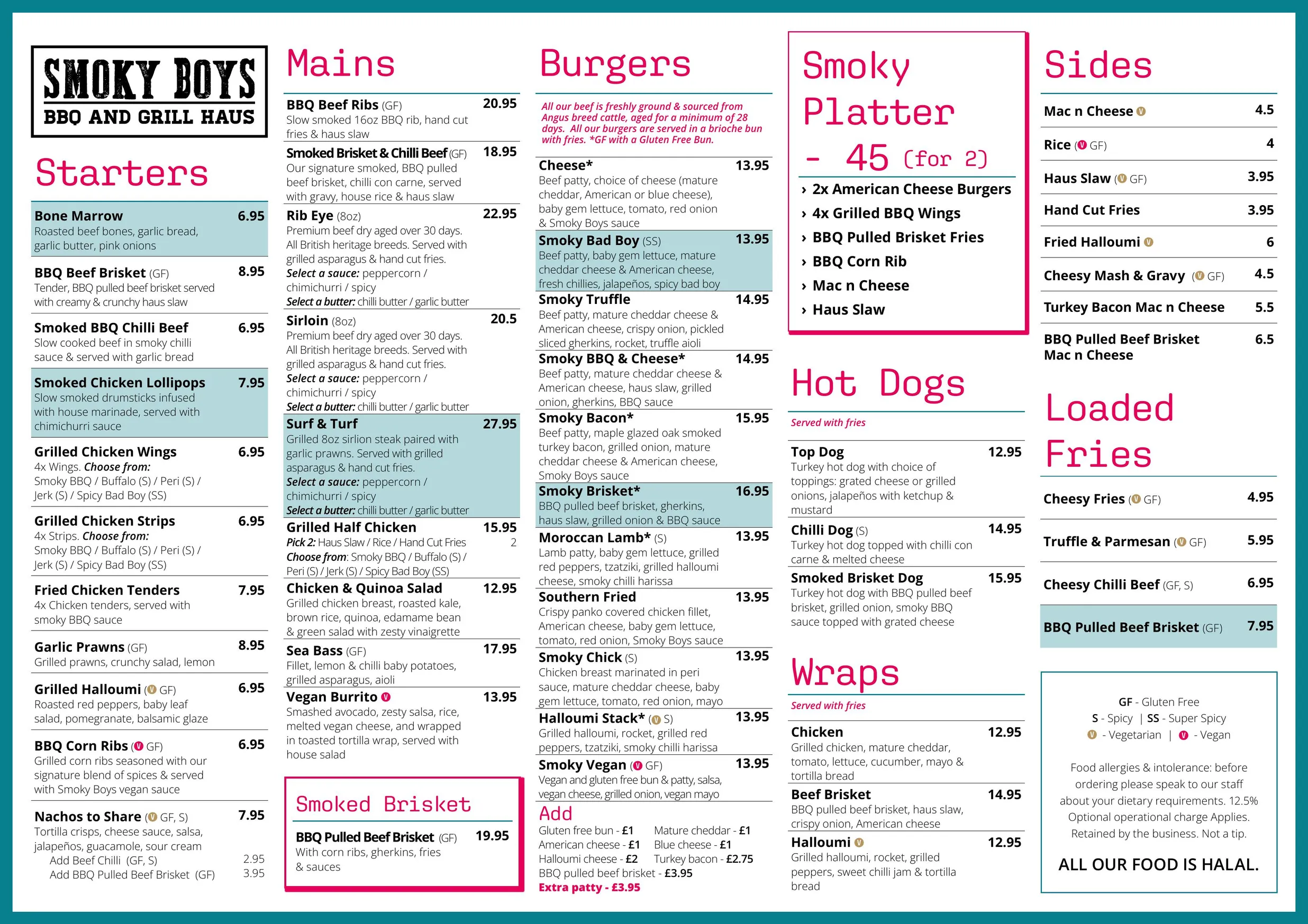 Smoky Boys Shepperton menu, page 1