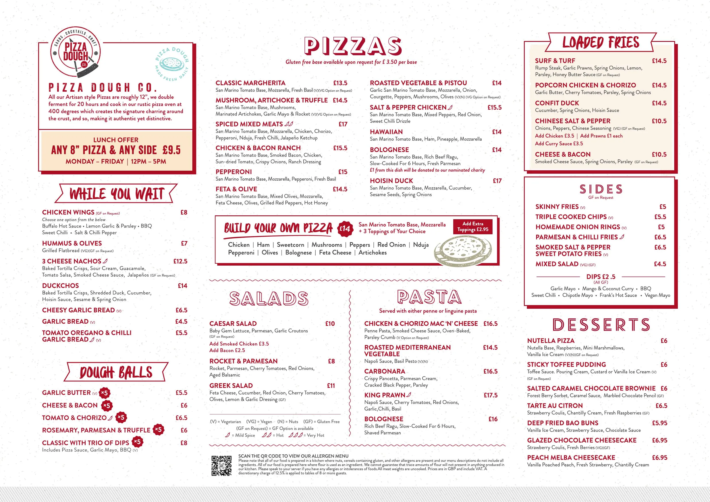 Pizza Dough Company menu, page 1
