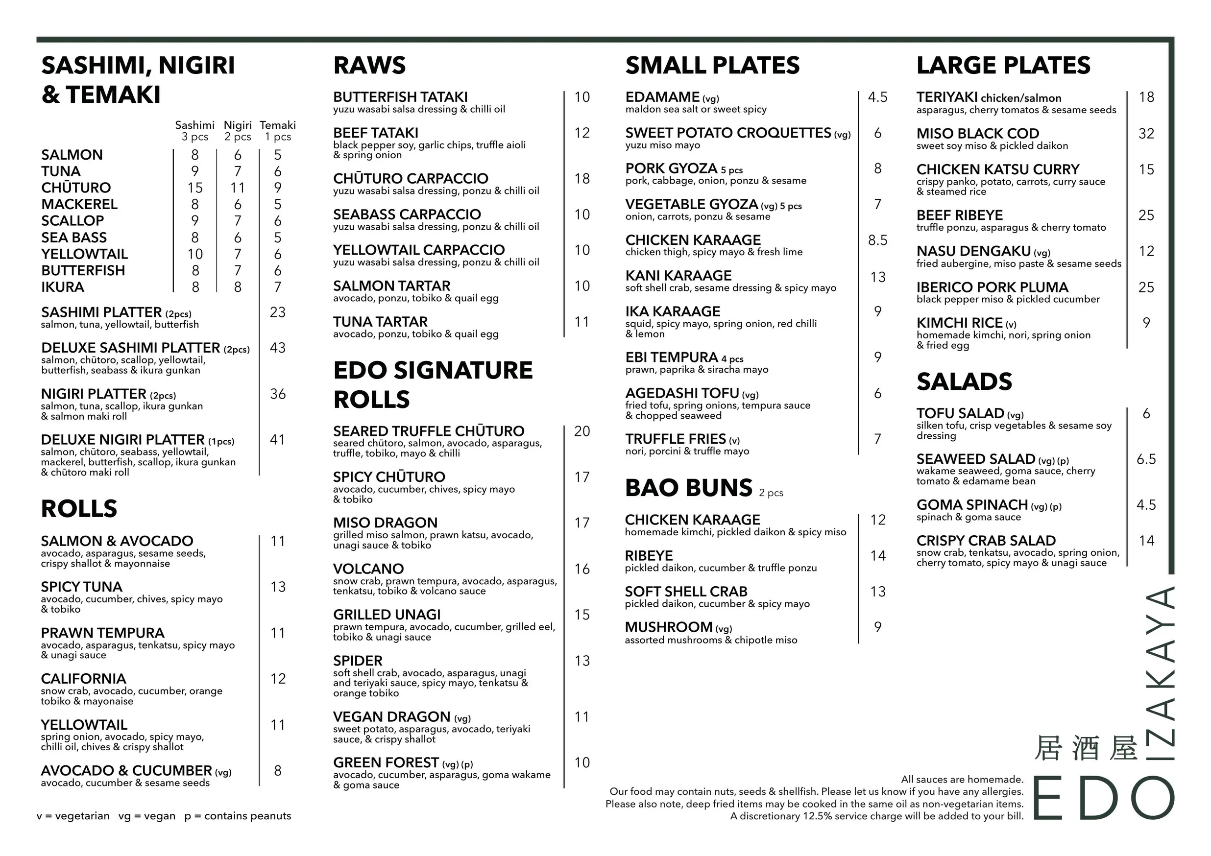 EDO Izakaya menu, page 1