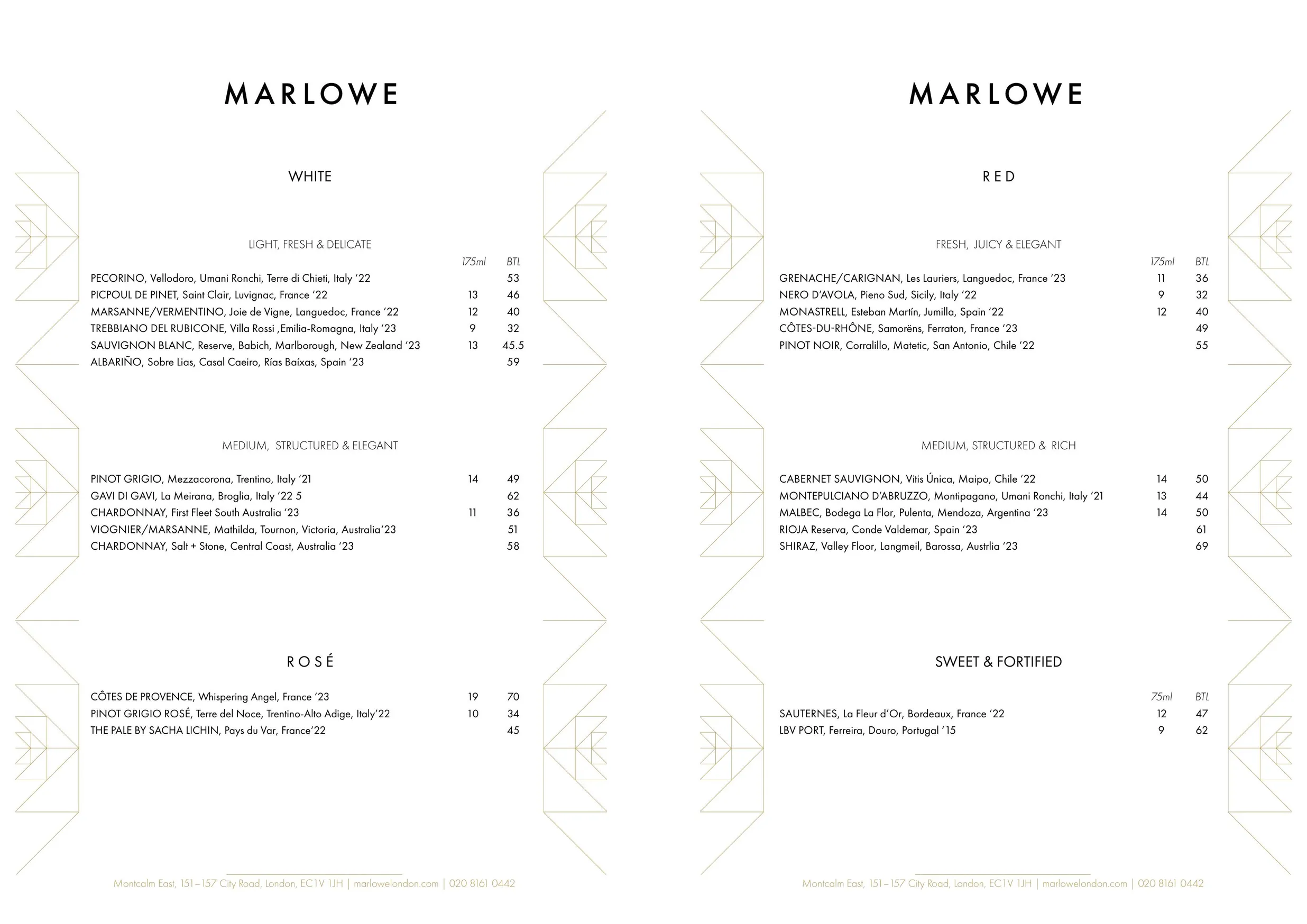 Marlowe menu, page 12