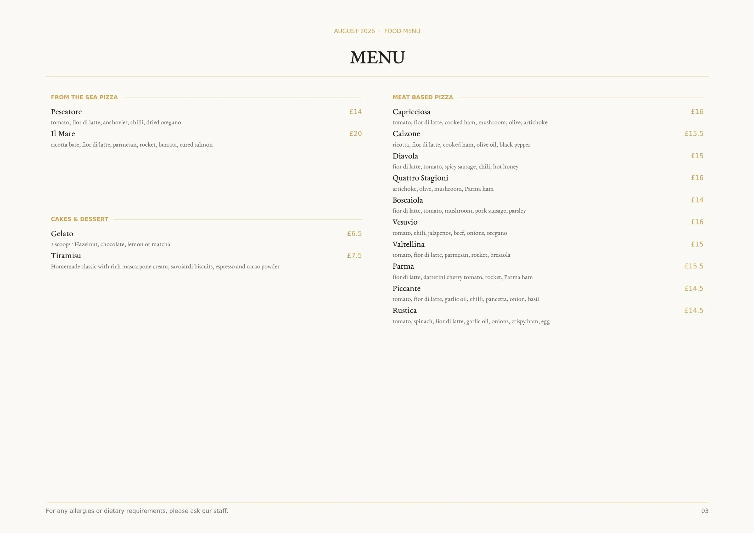 MAP Maison menu, page 3