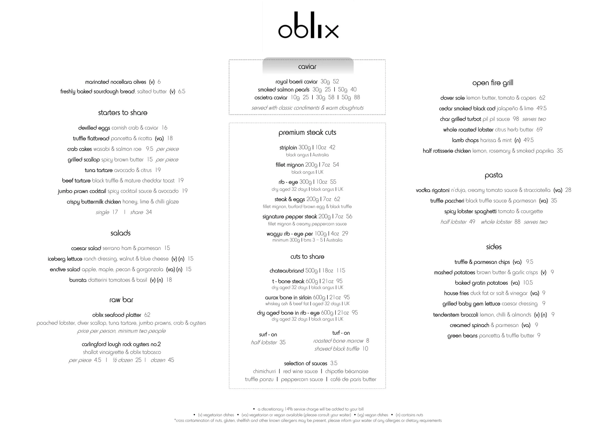 Oblix menu, page 1