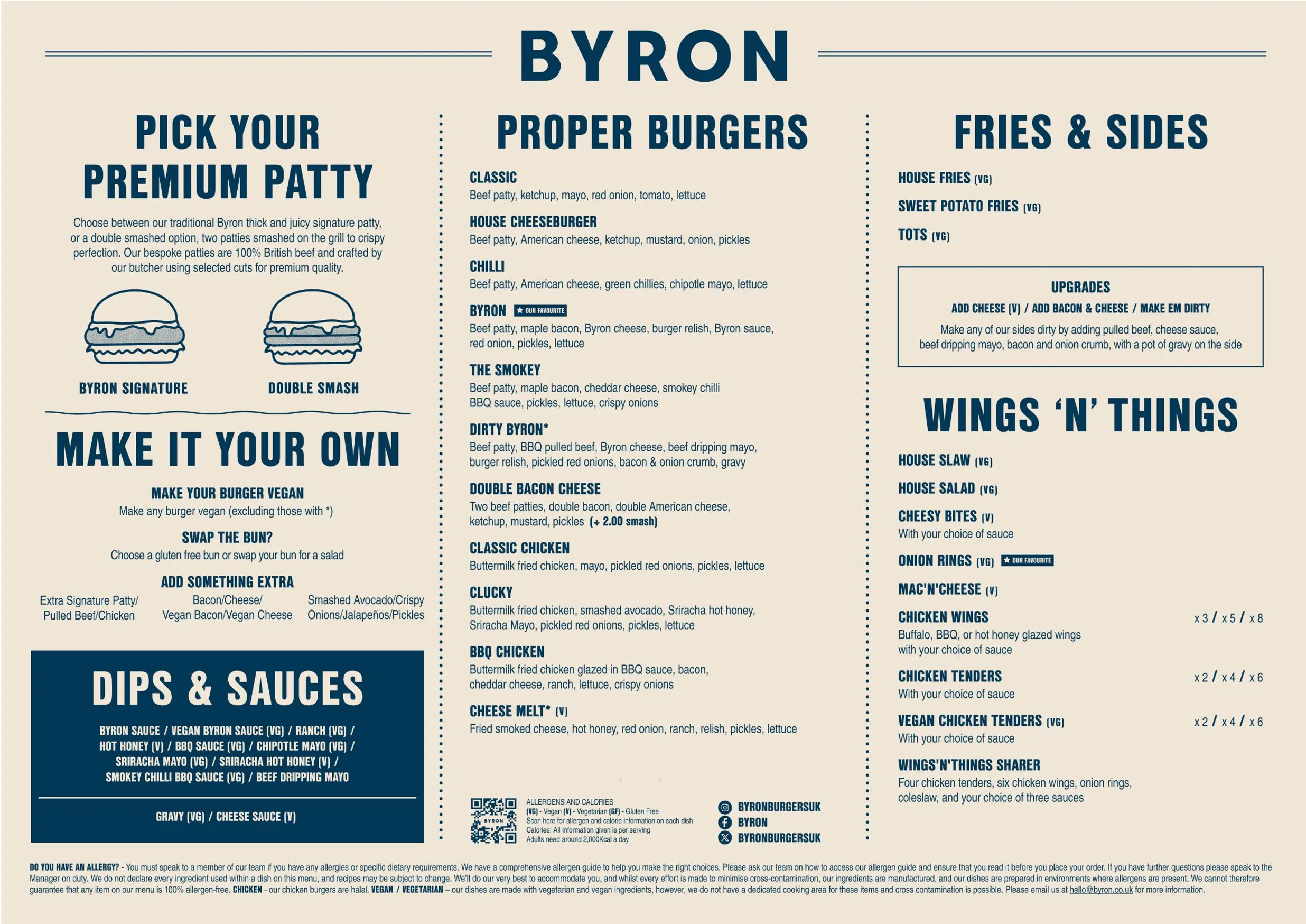 Byron menu, page 1