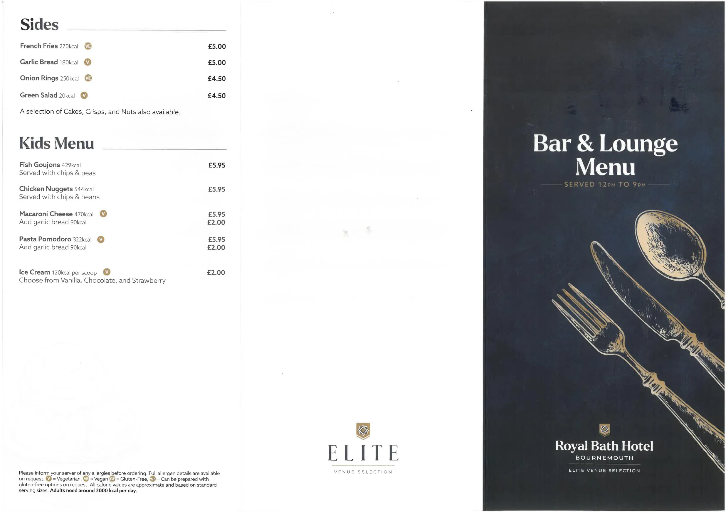 Royal Bath Hotel menu, page 1