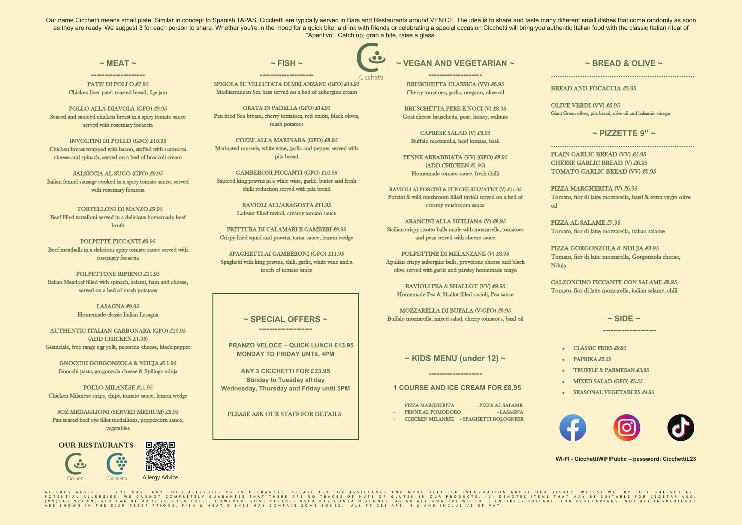 Cicchetti menu, page 2