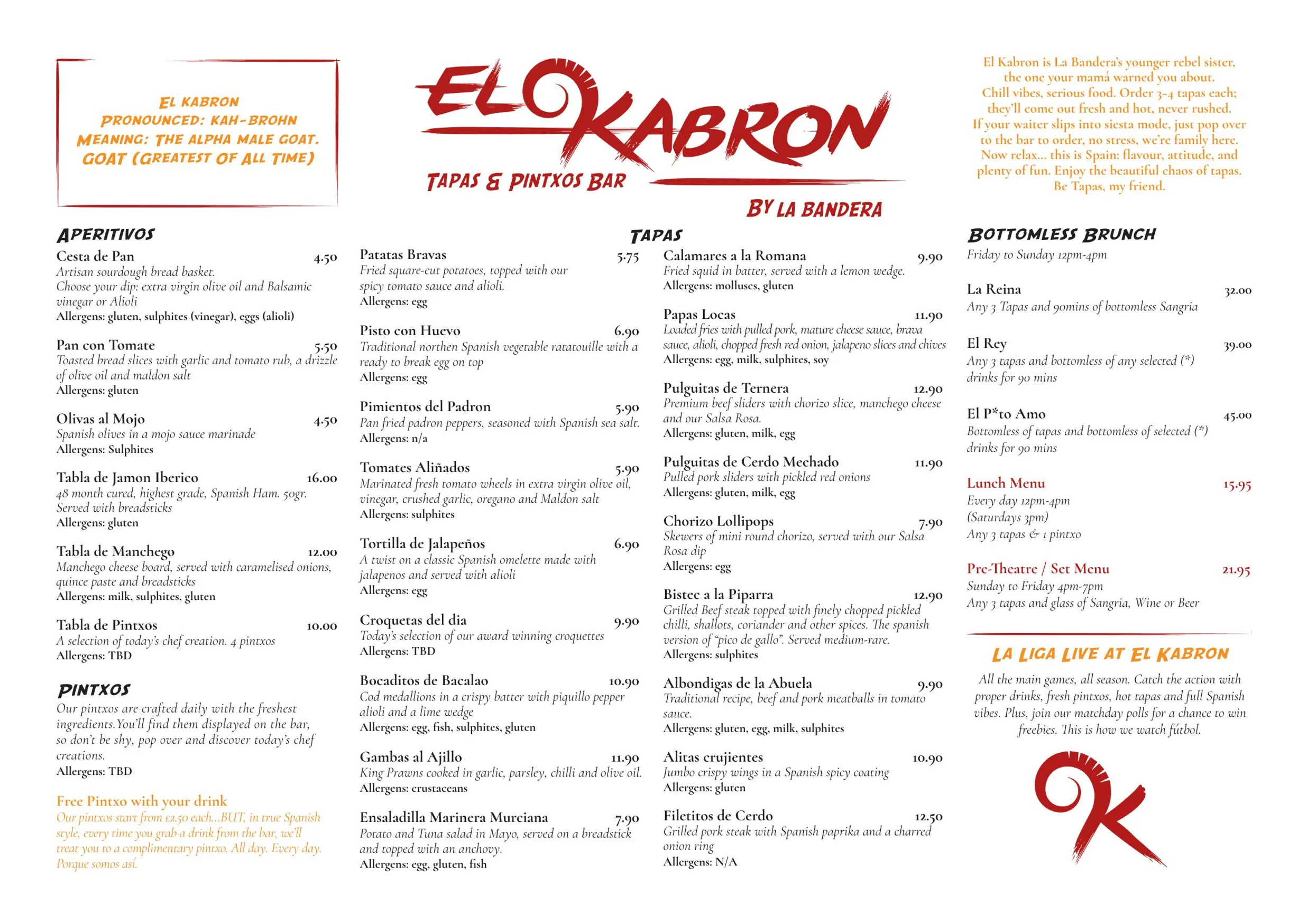 El Kabron menu, page 1