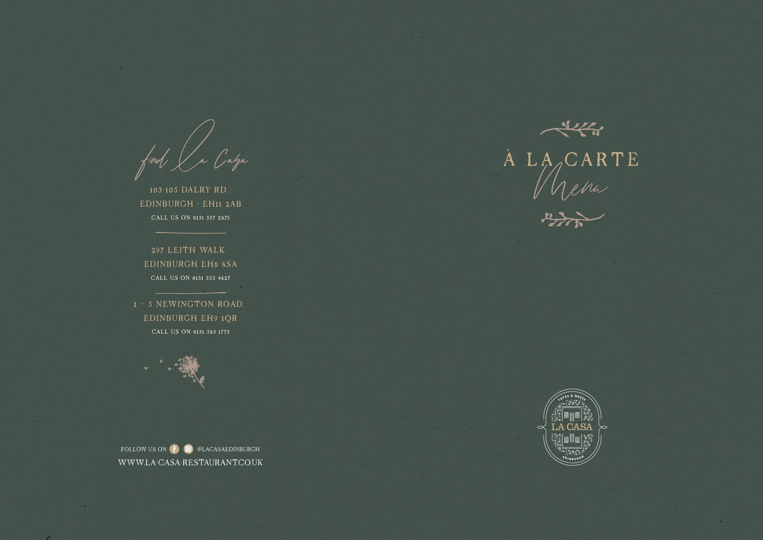 La Casa Dalry menu, page 1