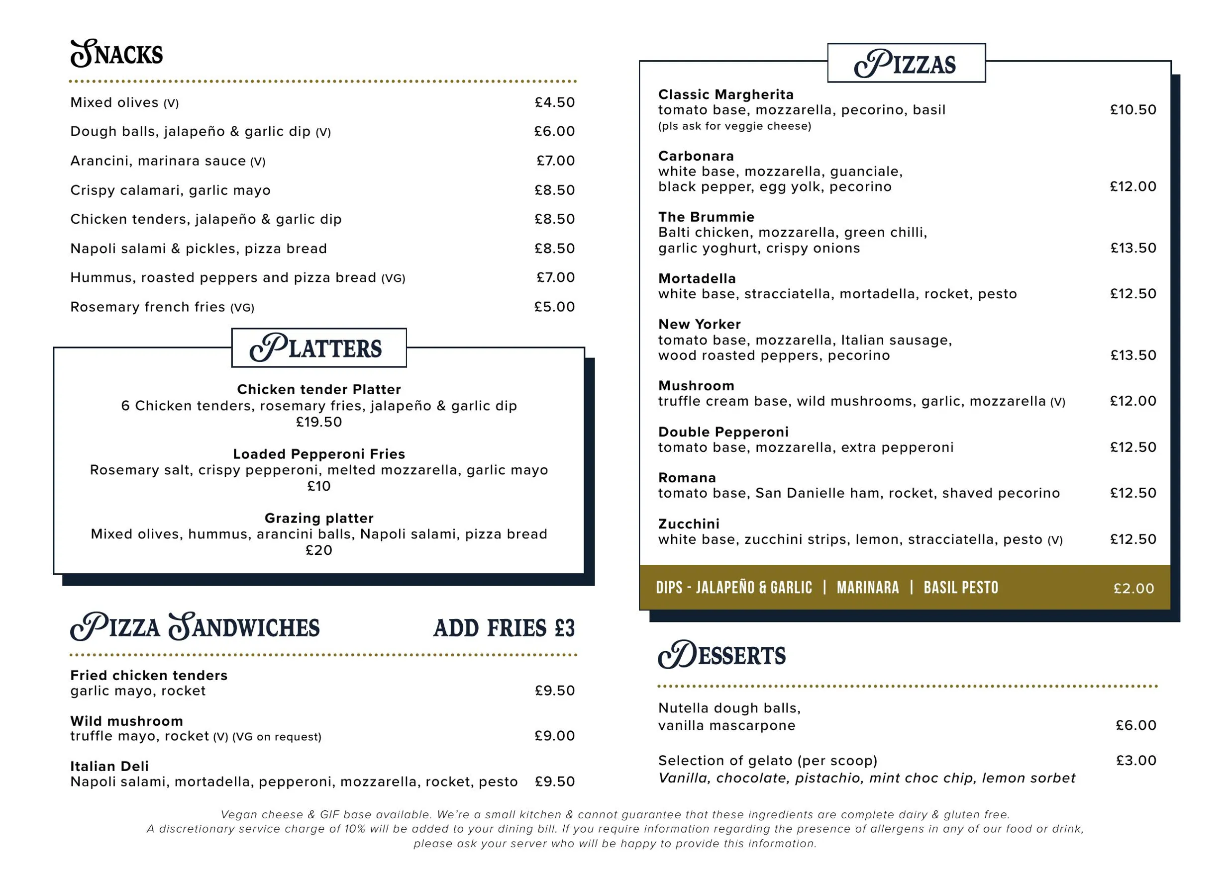 Newhall Street Tavern menu, page 1