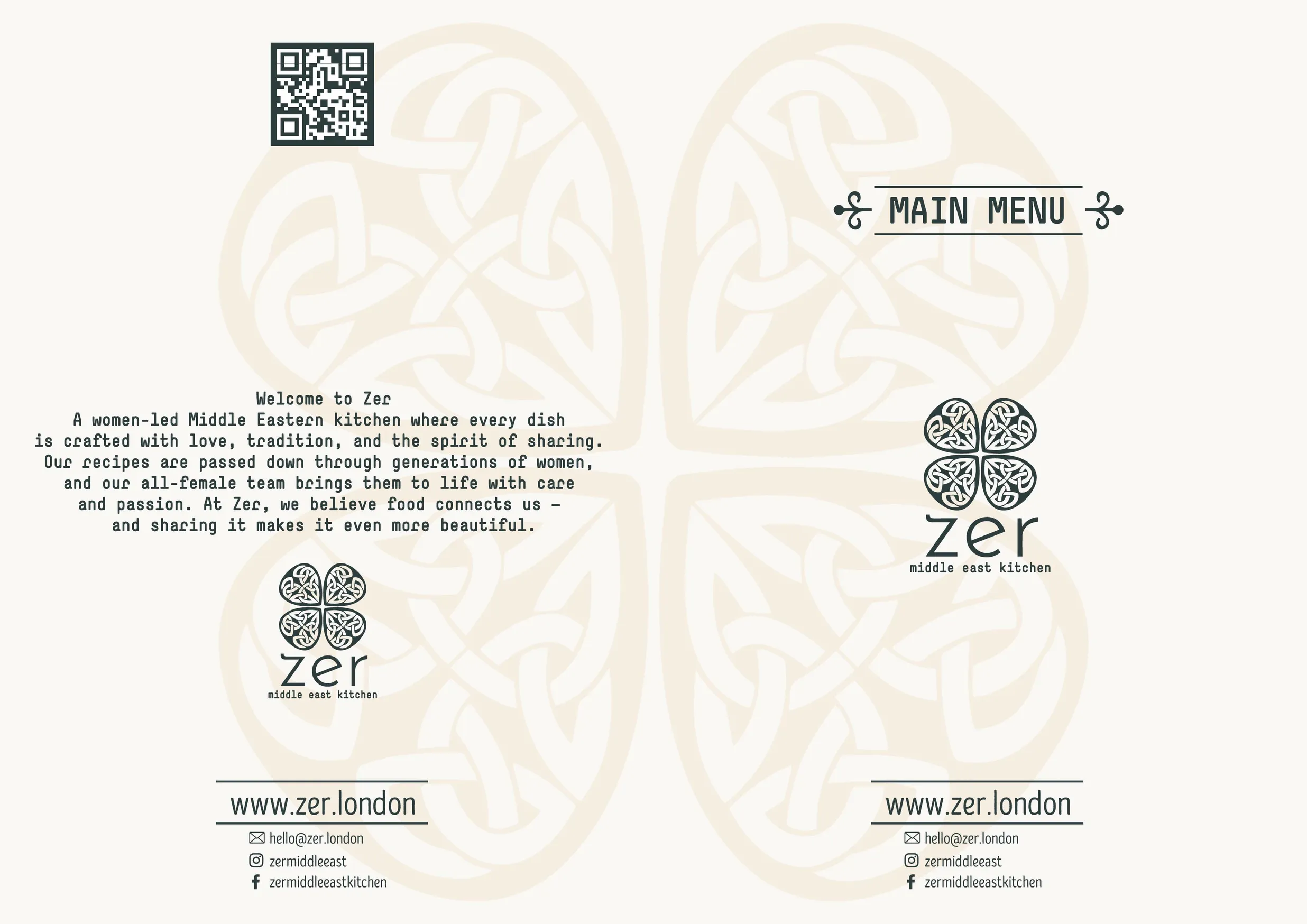 Zer Middle East Kitchen menu, page 1