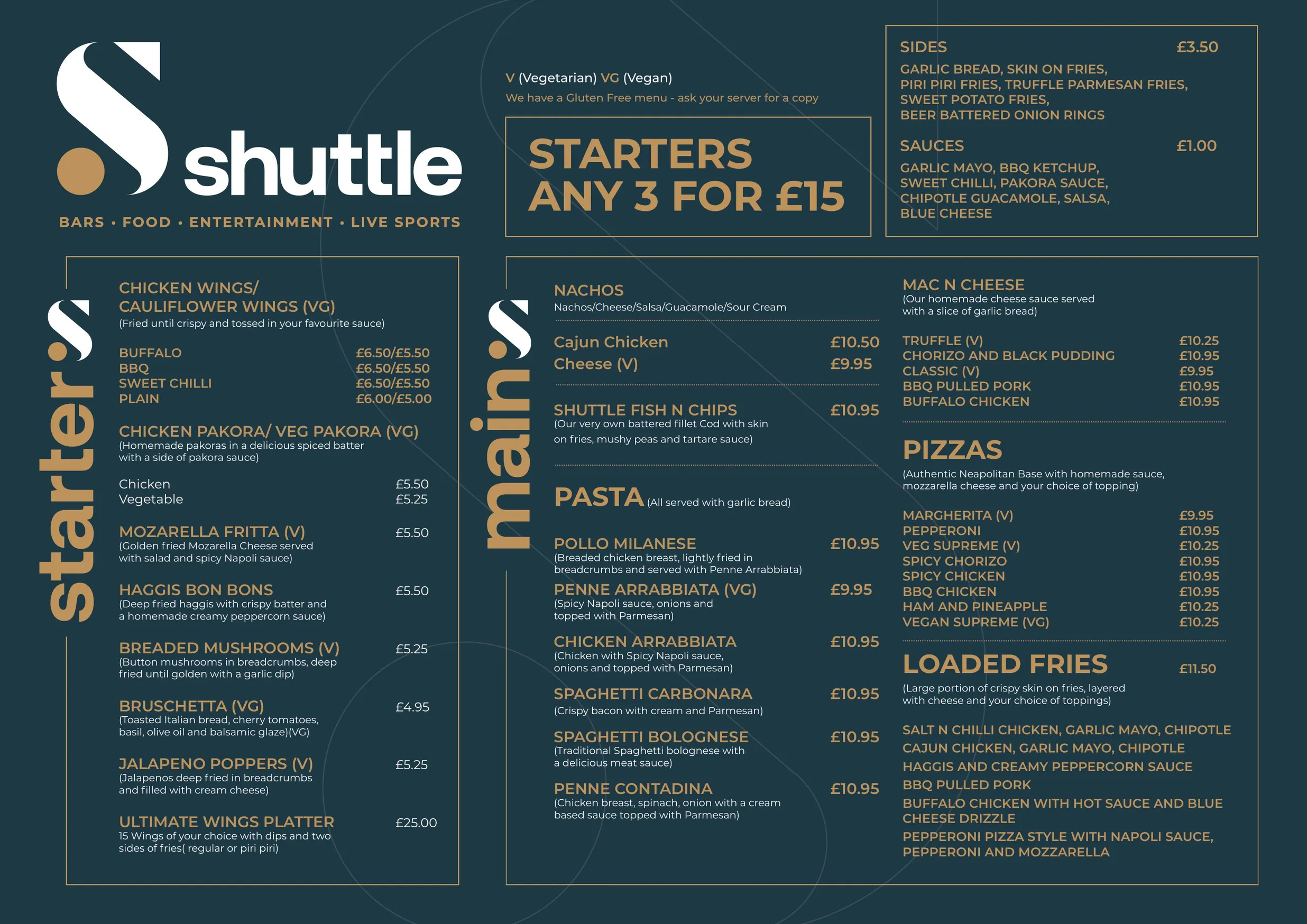 Shuttle menu, page 1