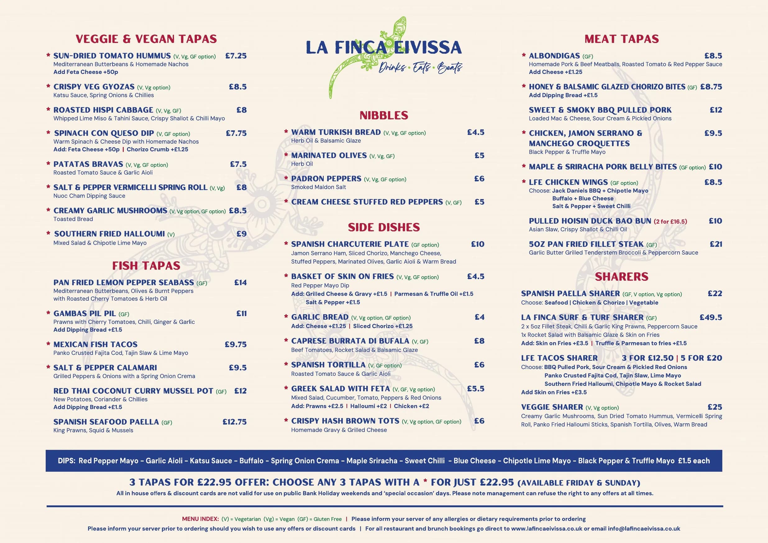 La Finca Eivissa menu, page 1