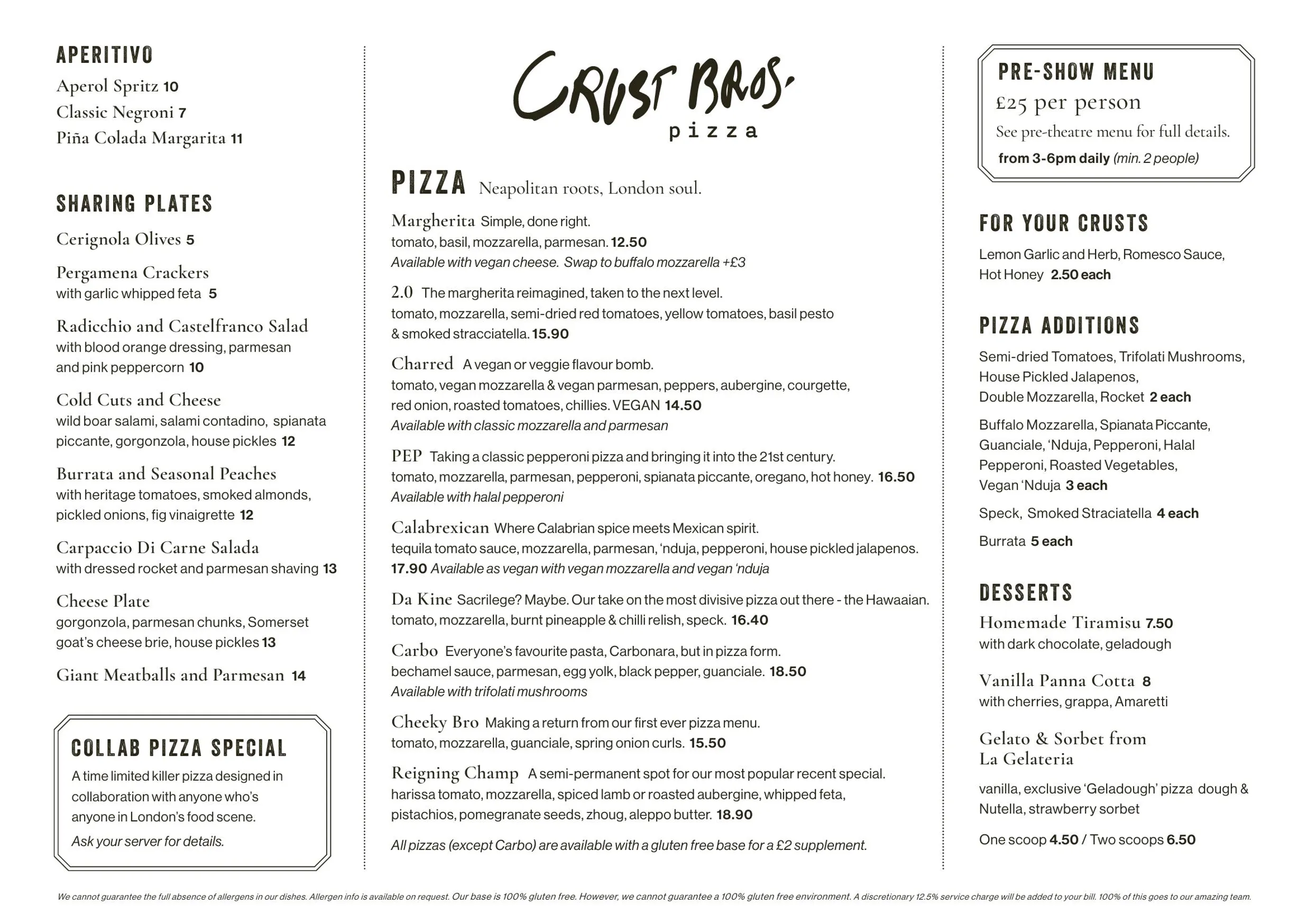 Crust Bros menu, page 1