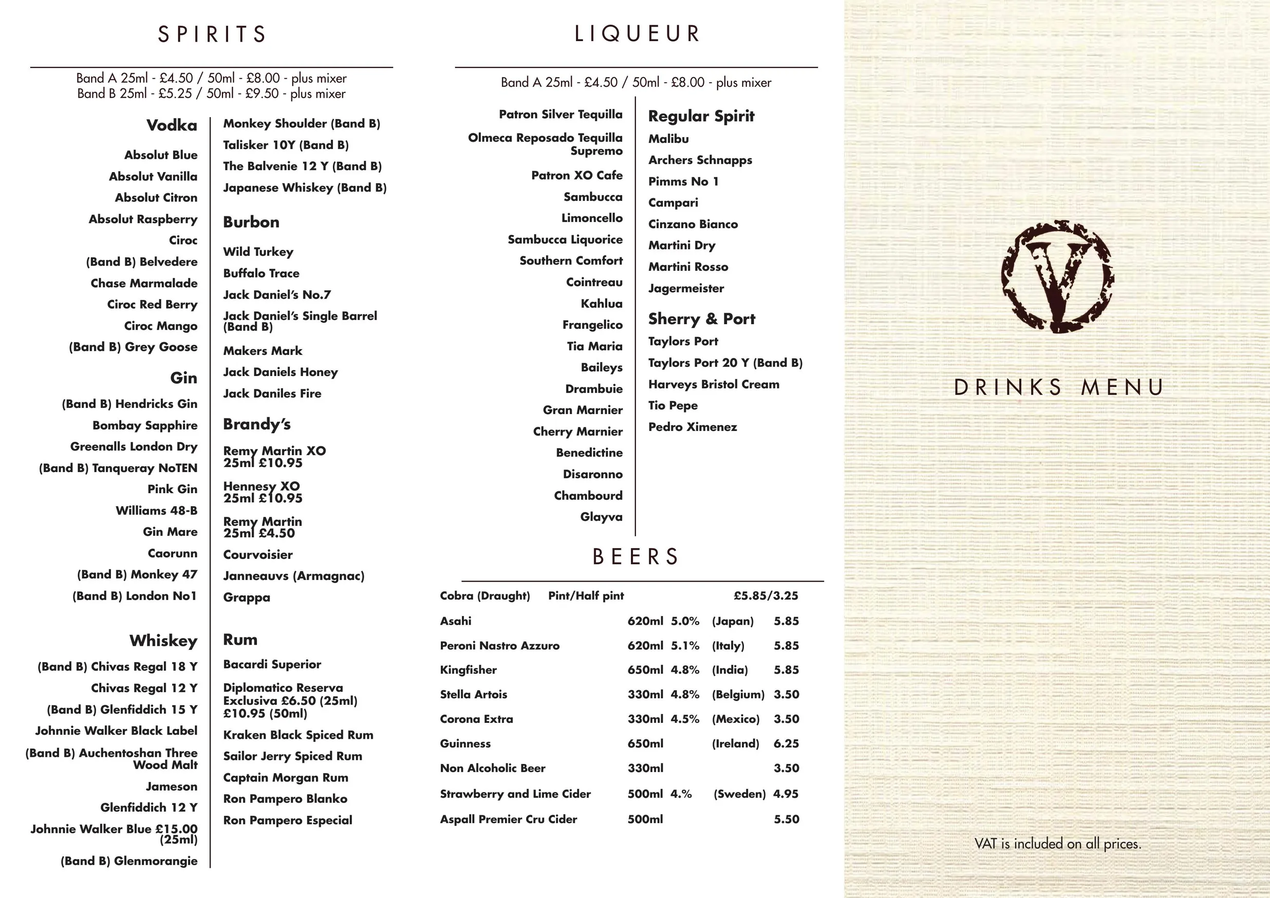 Viceroy menu, page 3