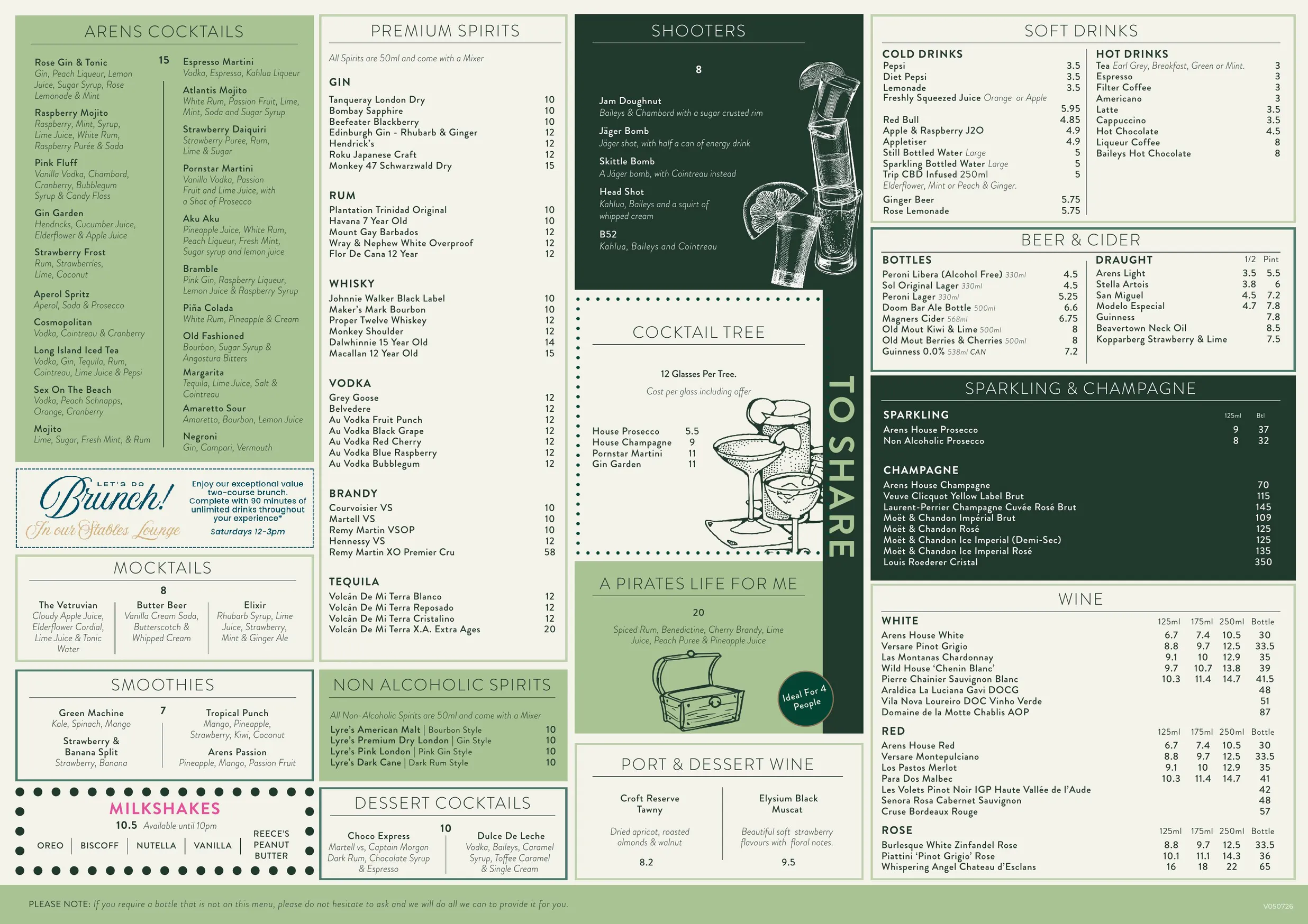 Arens at The Six Bells menu, page 2