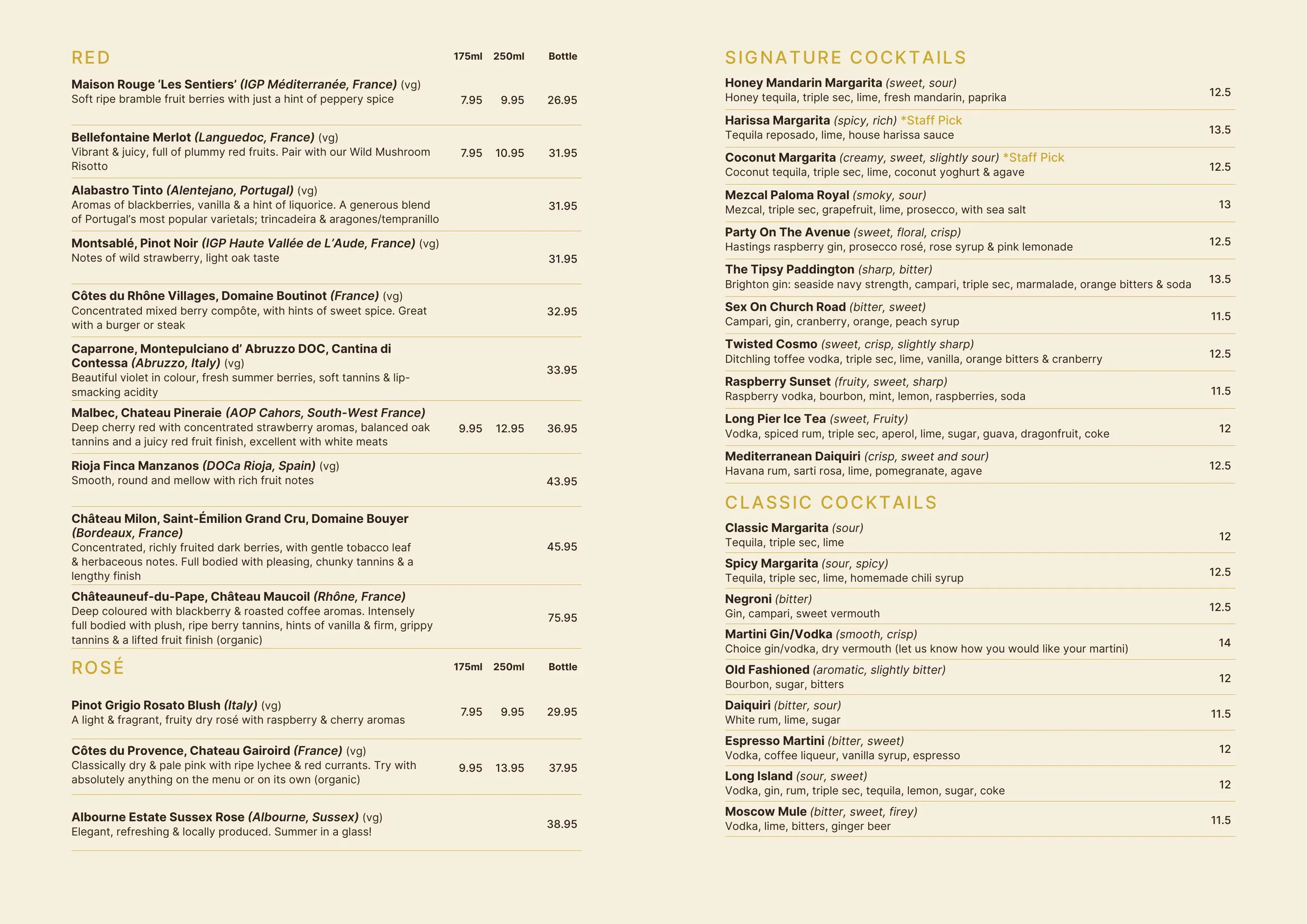 The Avenue menu, page 4