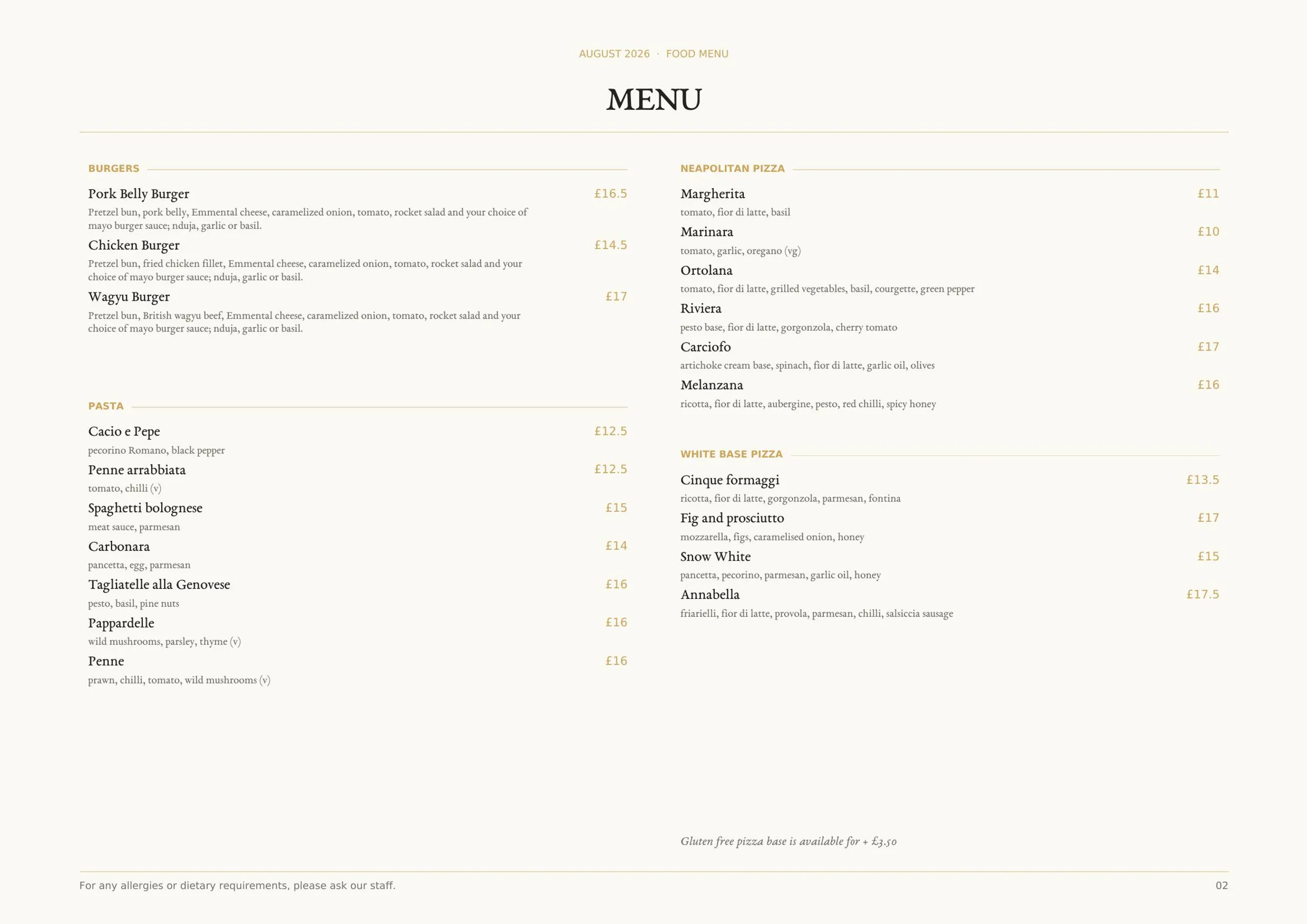 MAP Maison menu, page 2