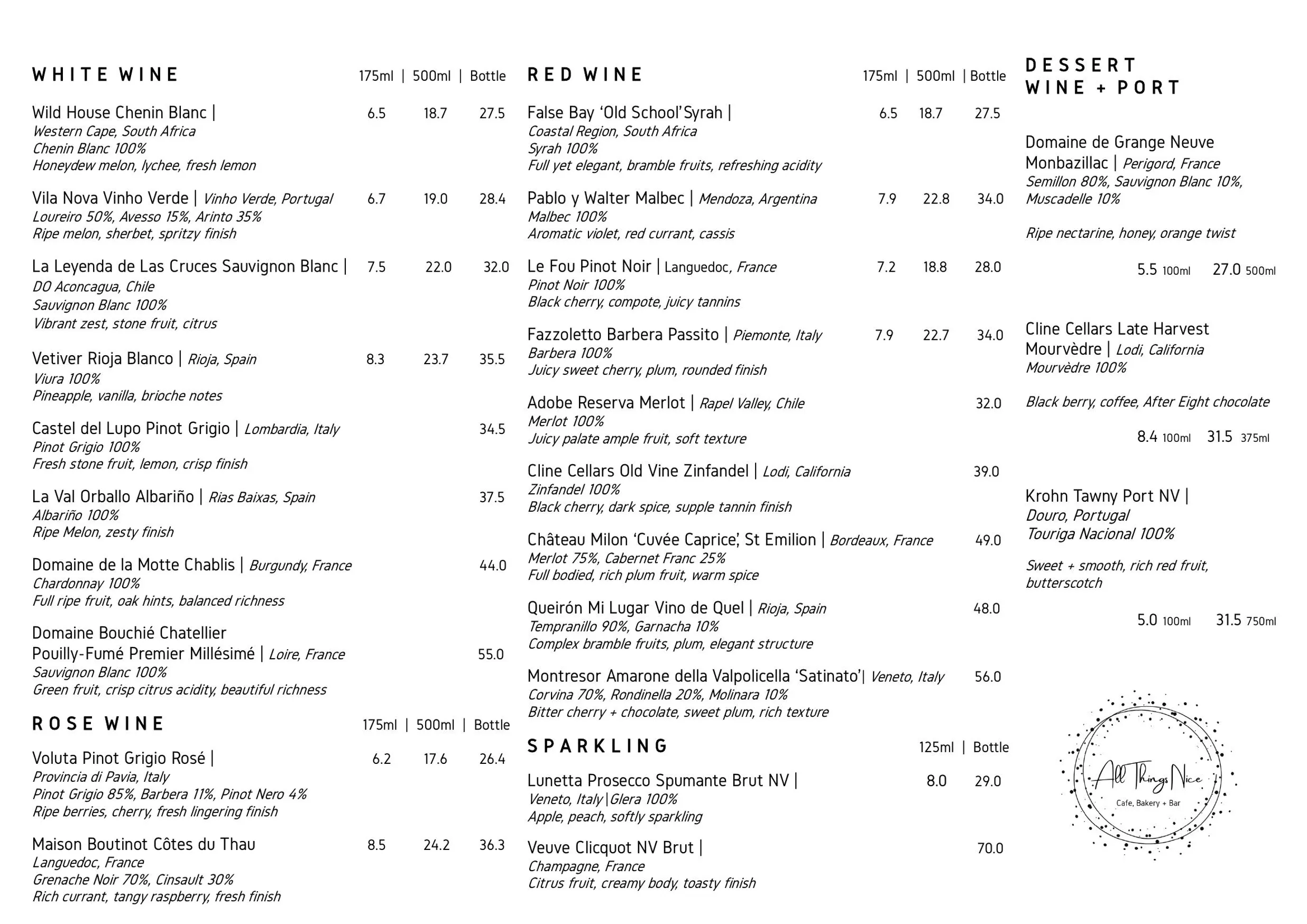All Things Nice menu, page 3