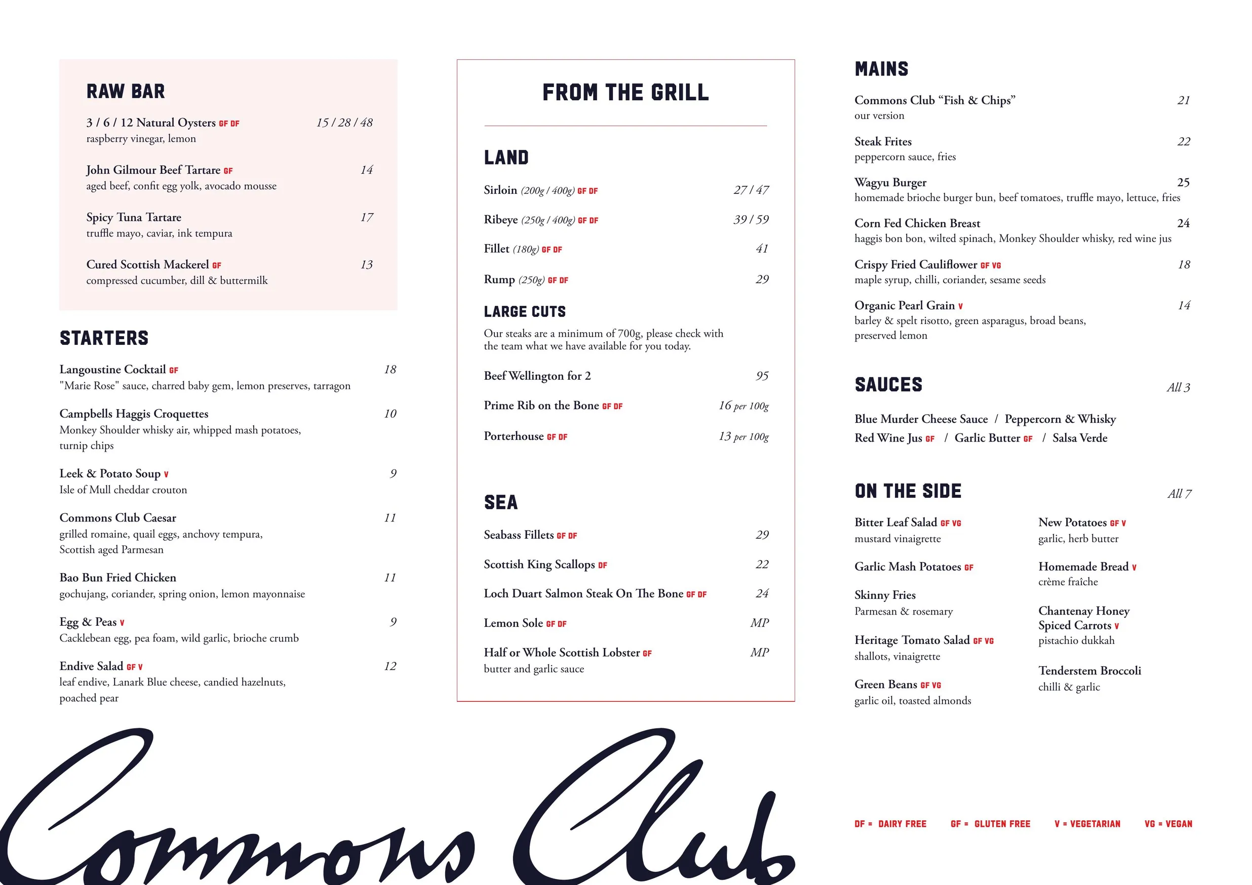 Commons Club menu, page 3