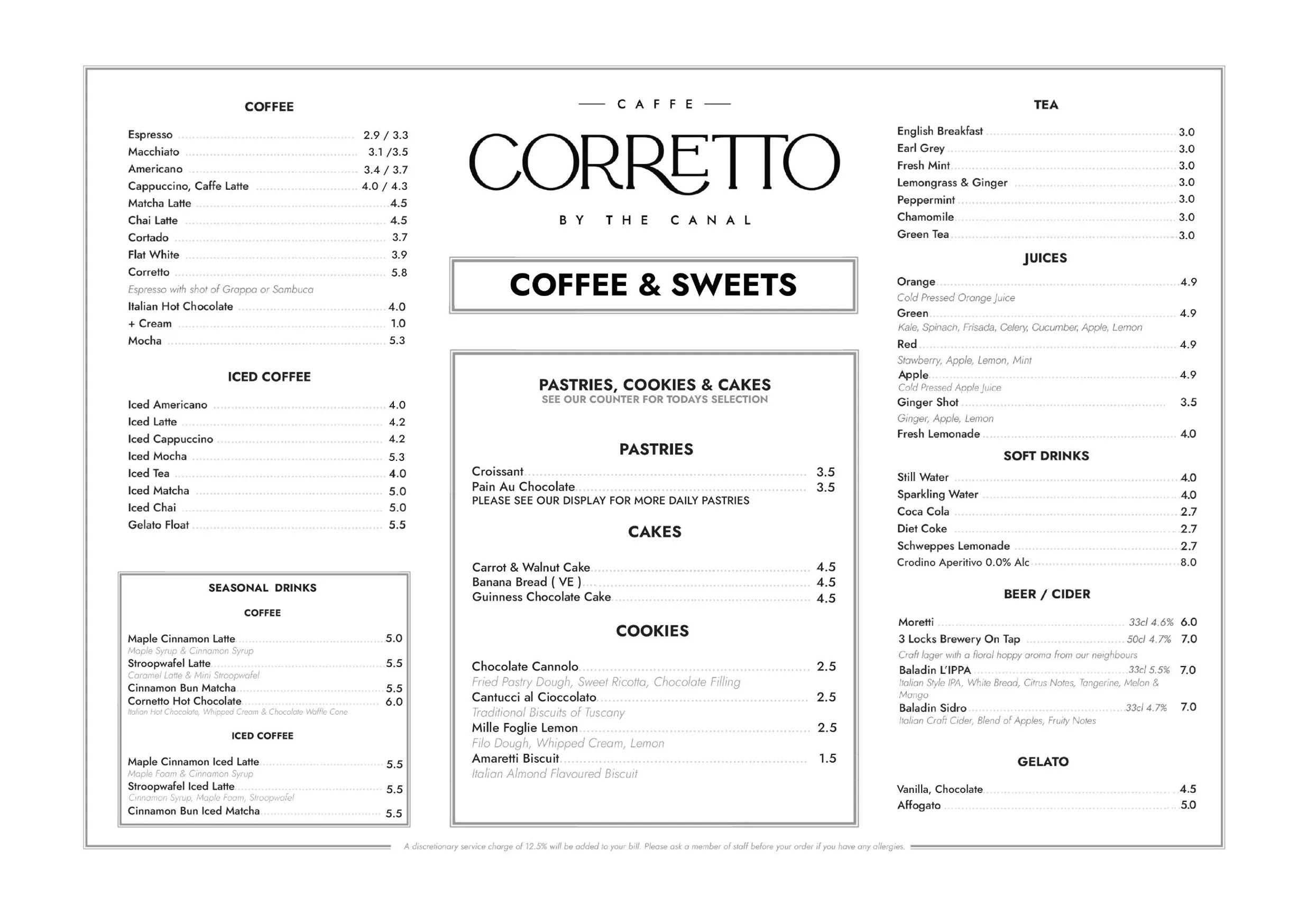 Corretto by the Canal menu, page 2