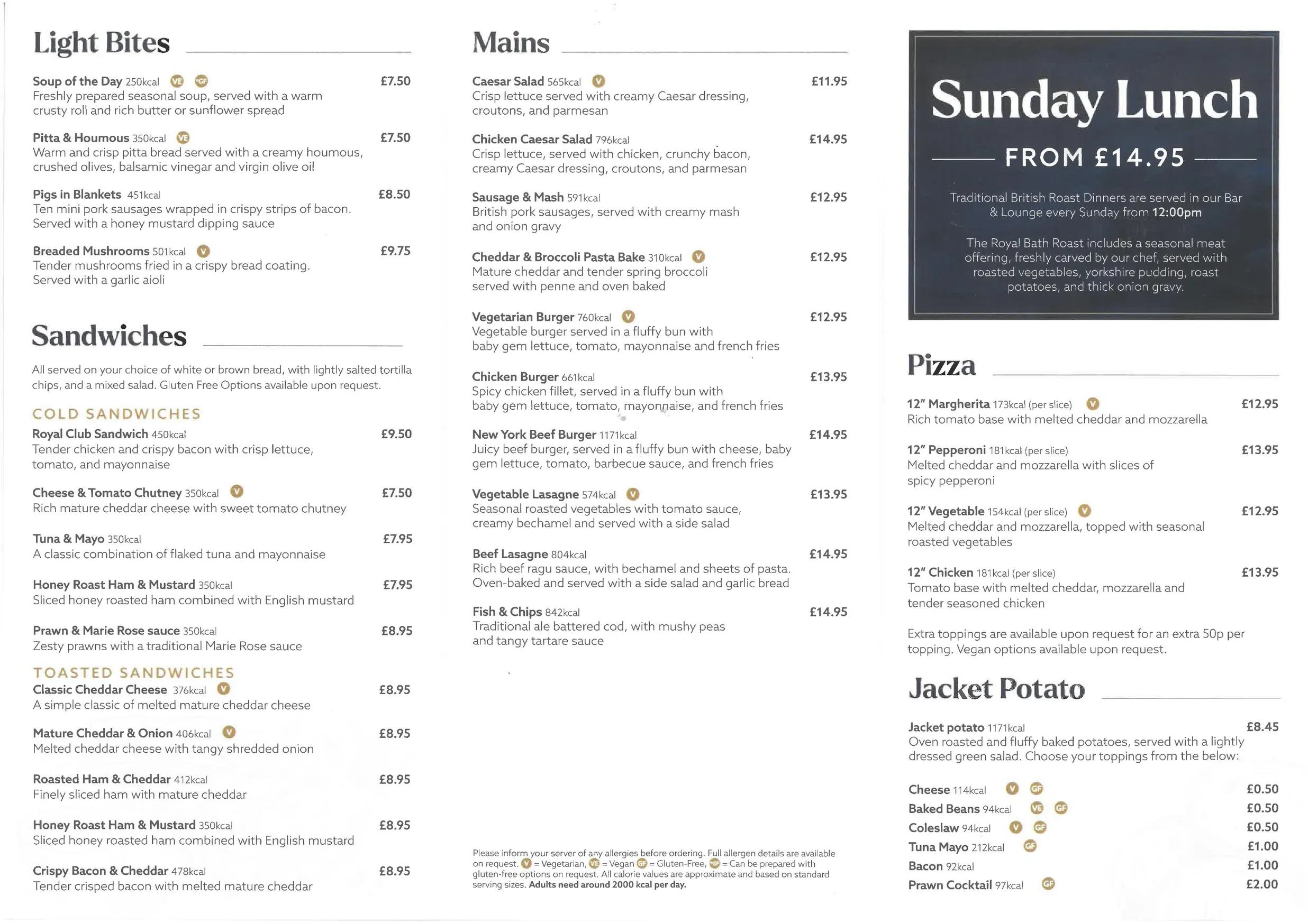 Royal Bath Hotel menu, page 2