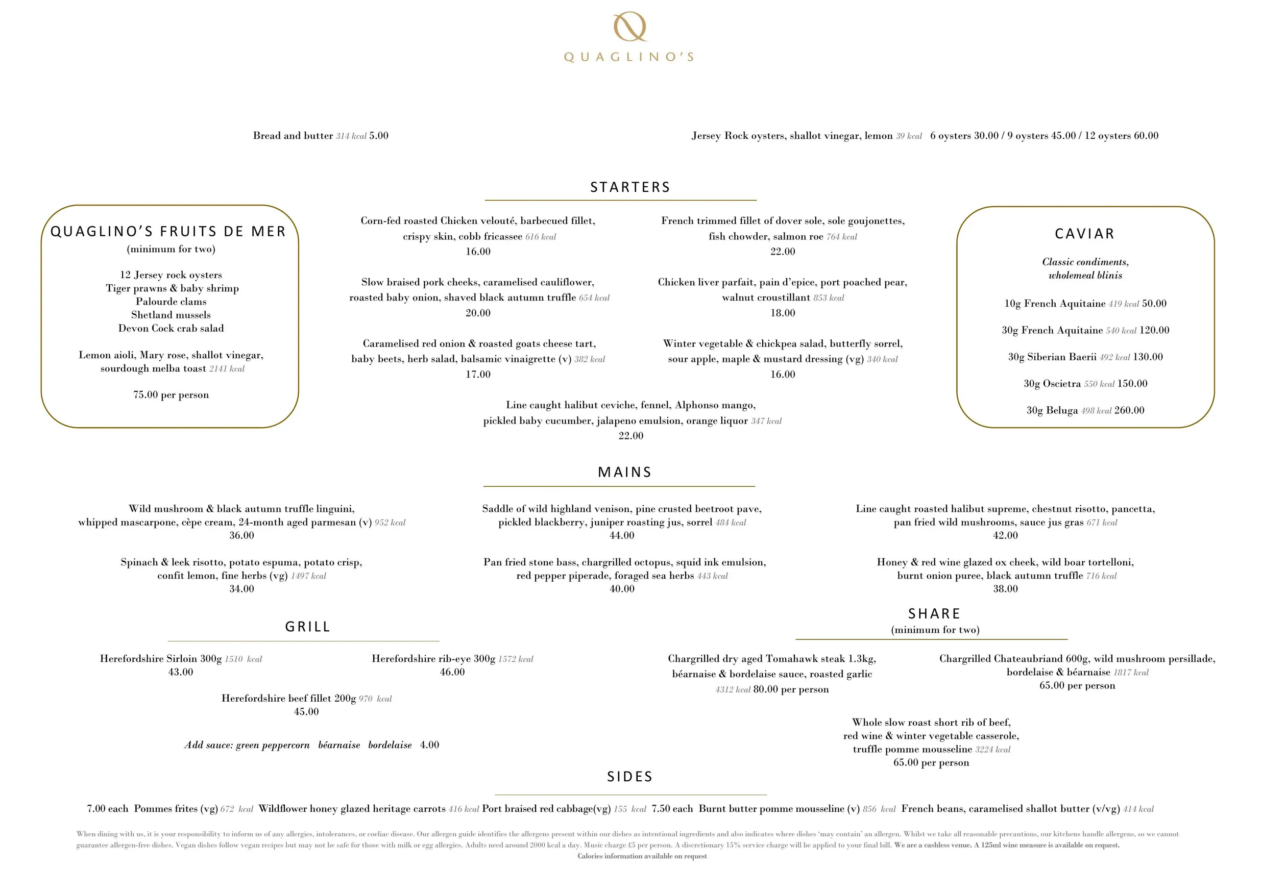 Quaglino's menu, page 1