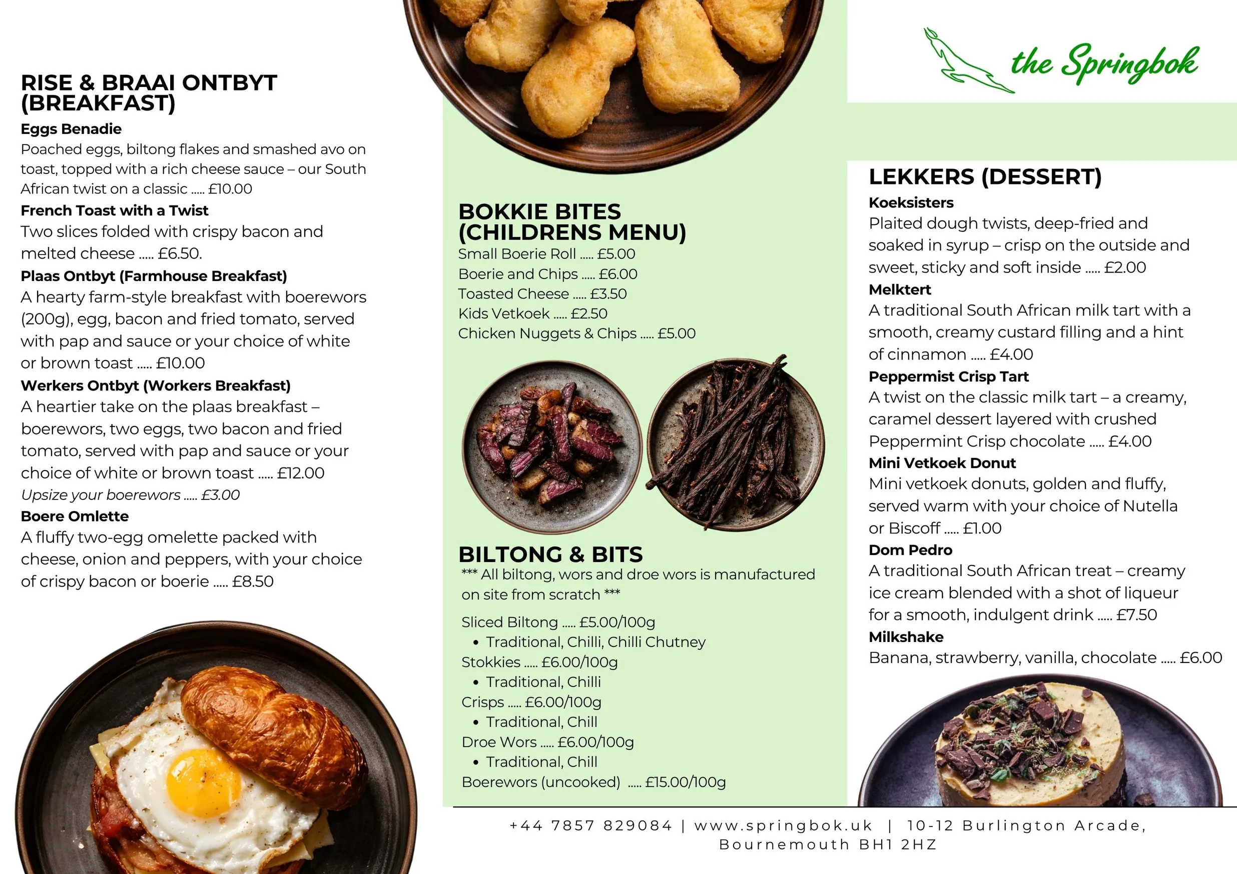 The Springbok menu, page 1