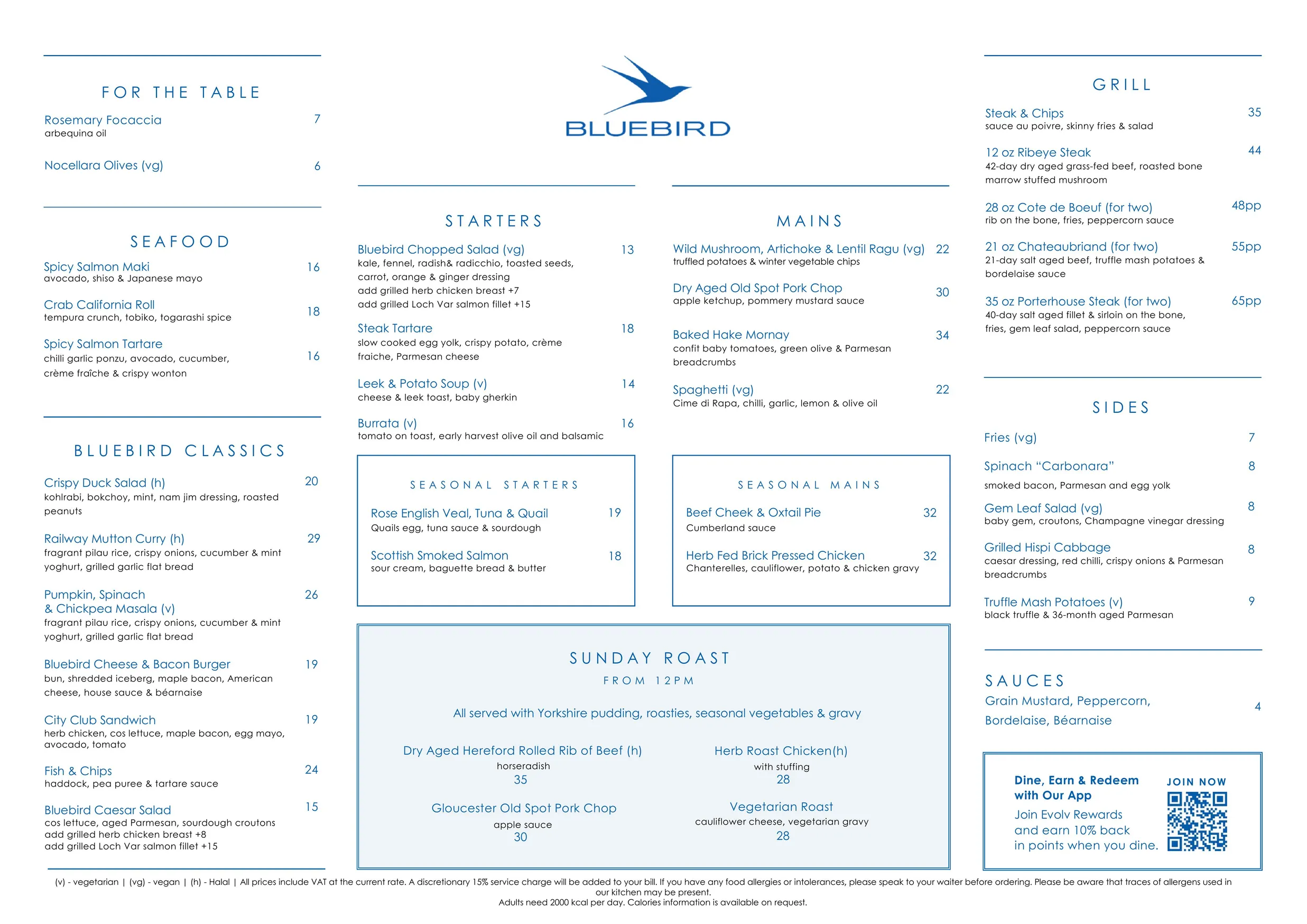 Bluebird City menu, page 1