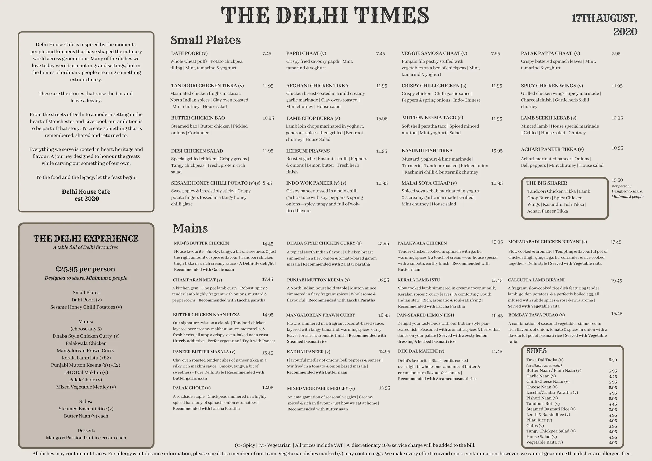 Delhi House Cafe menu, page 1