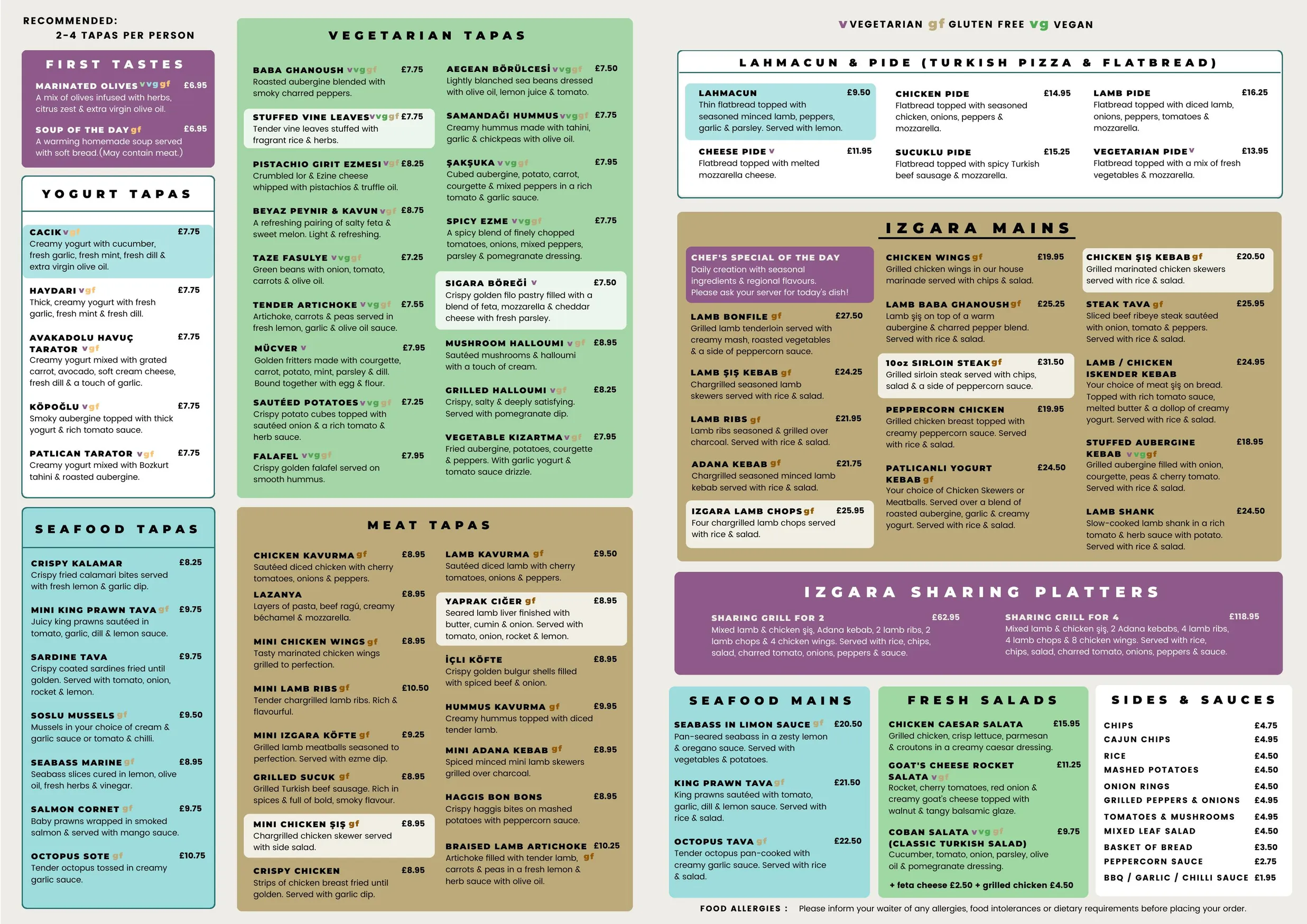 Laz Turkish Tapas menu, page 1