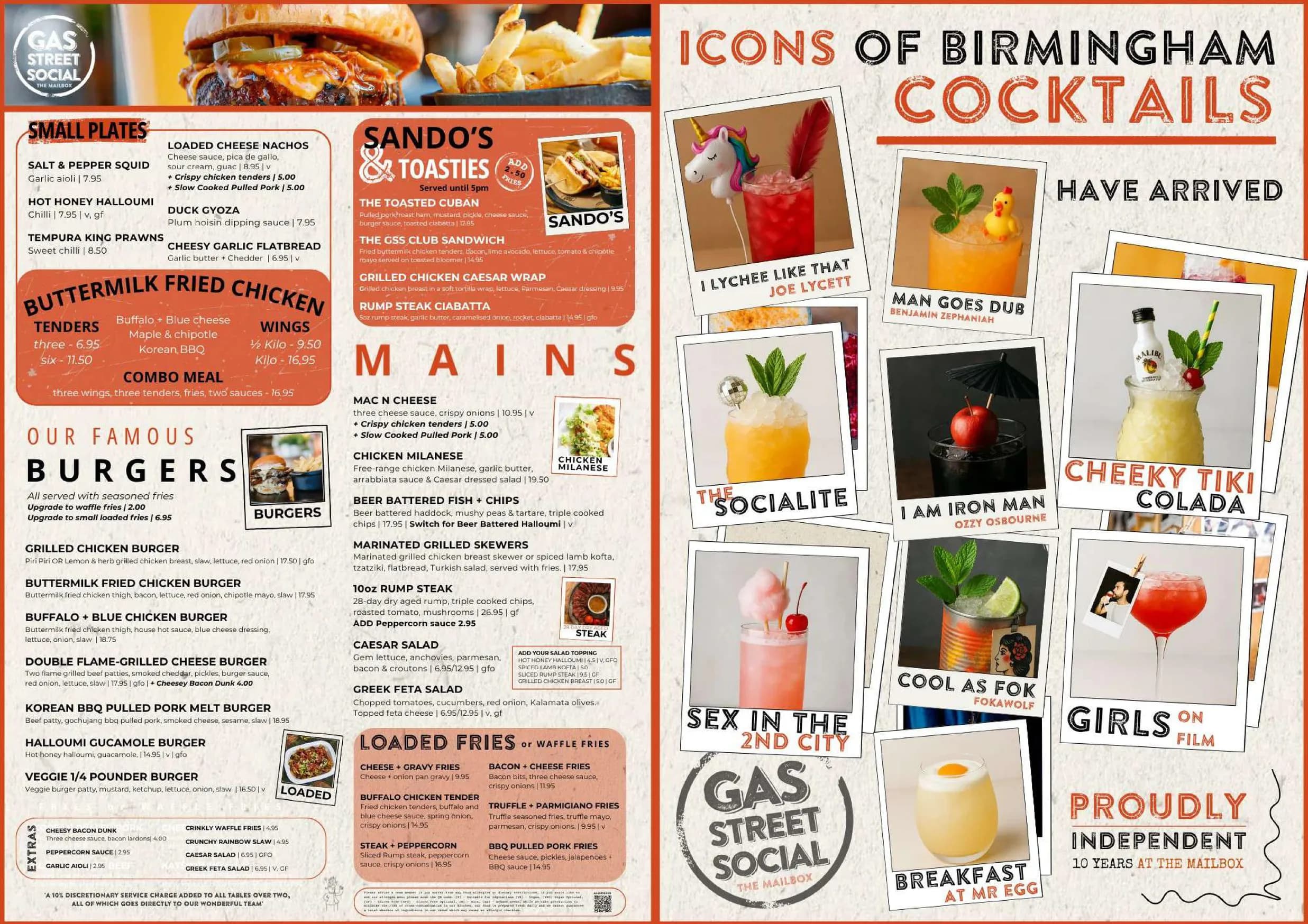 Gas Street Social menu, page 1