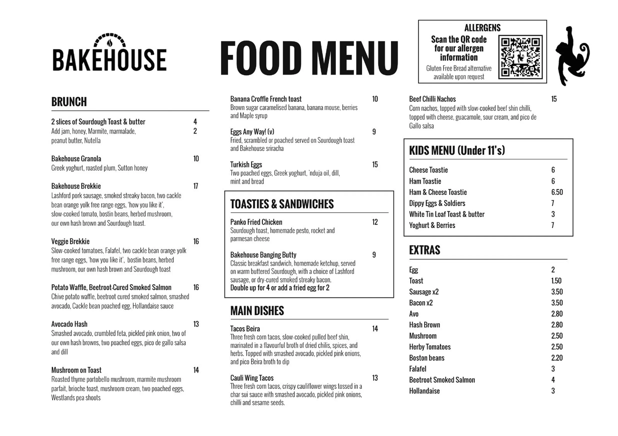 Bakehouse menu, page 1