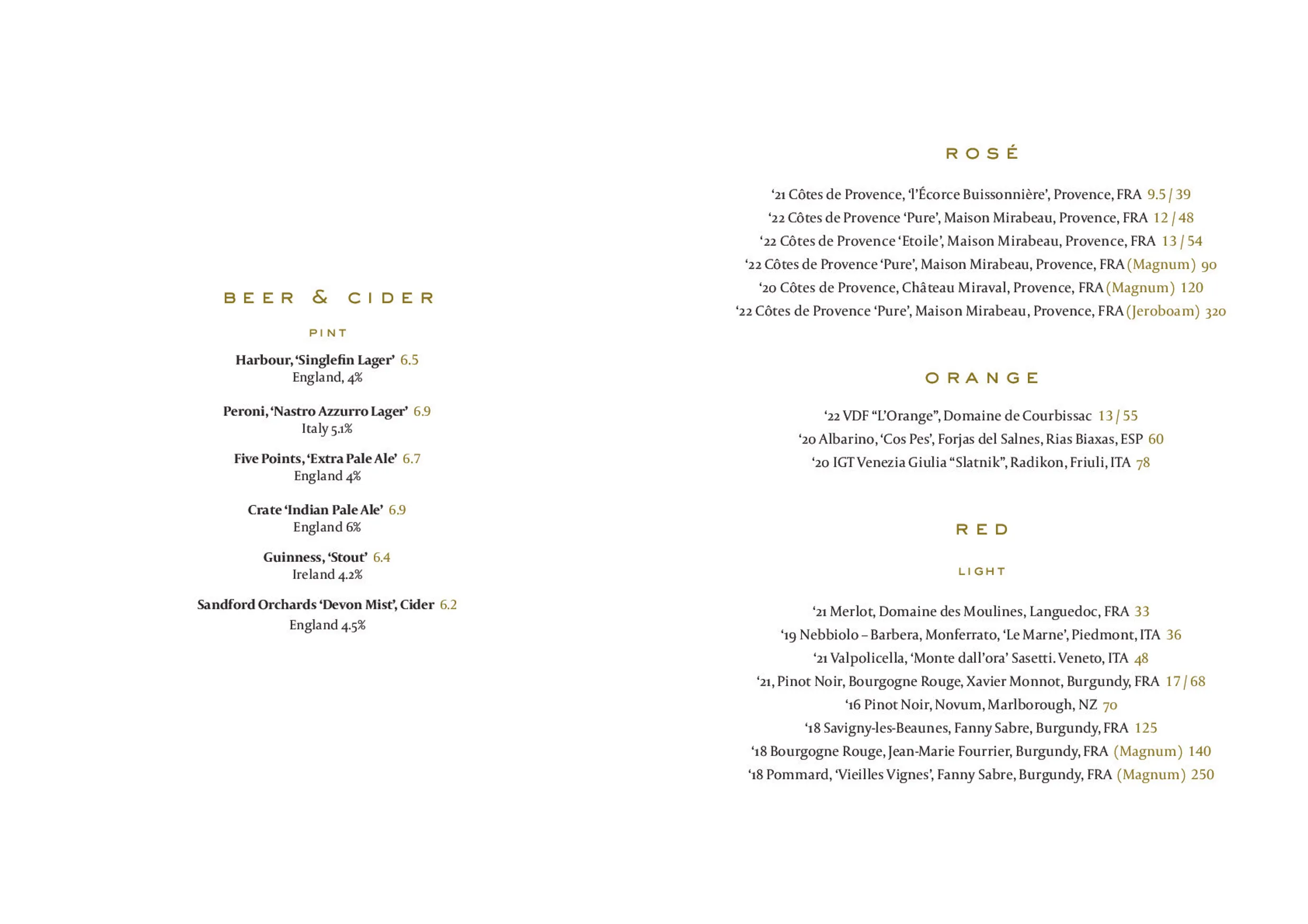 The Arber Garden menu, page 14