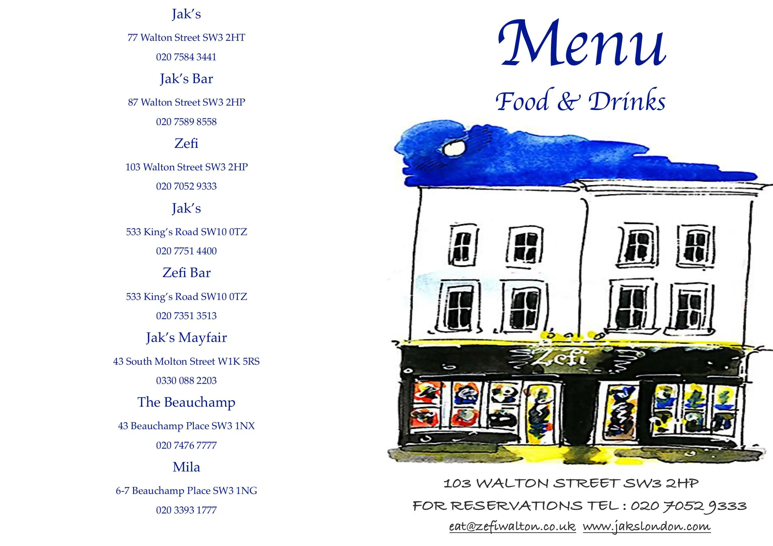 Zefi menu, page 1