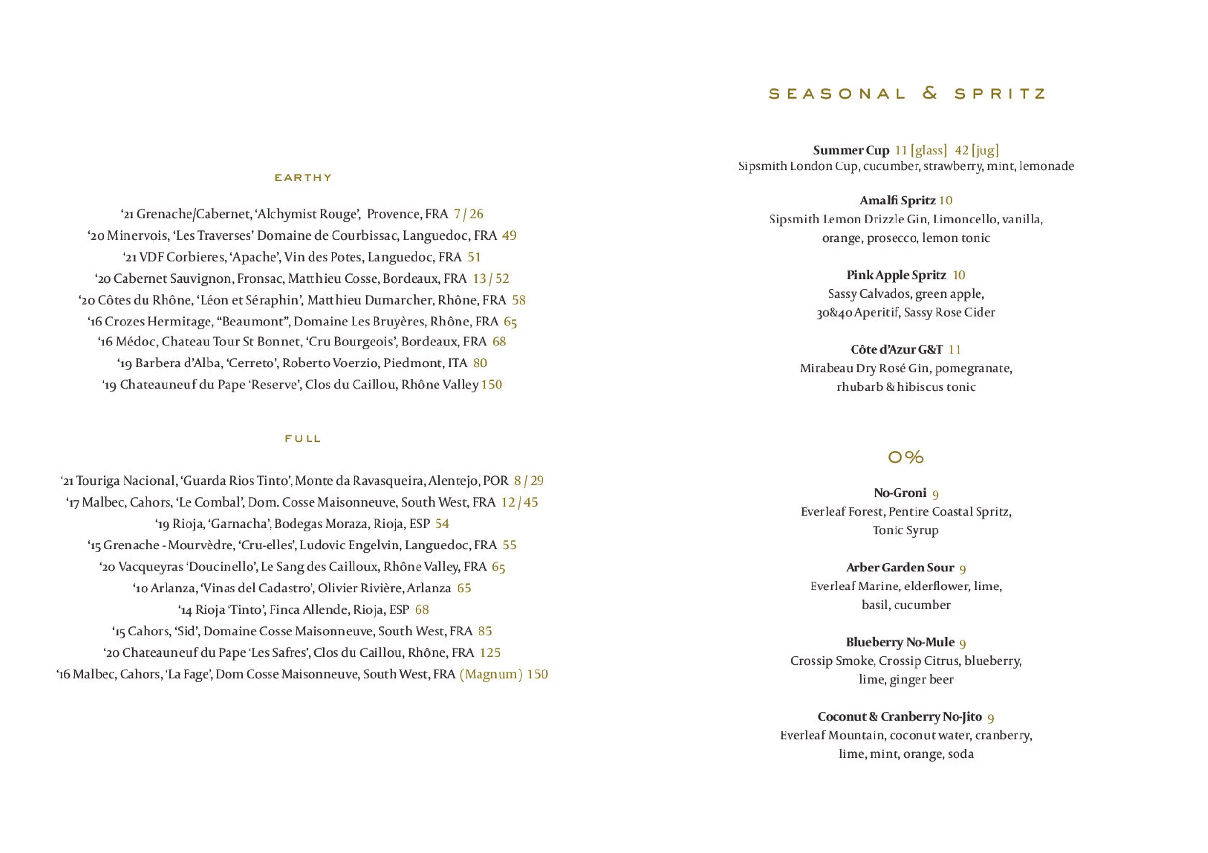 The Arber Garden menu, page 13