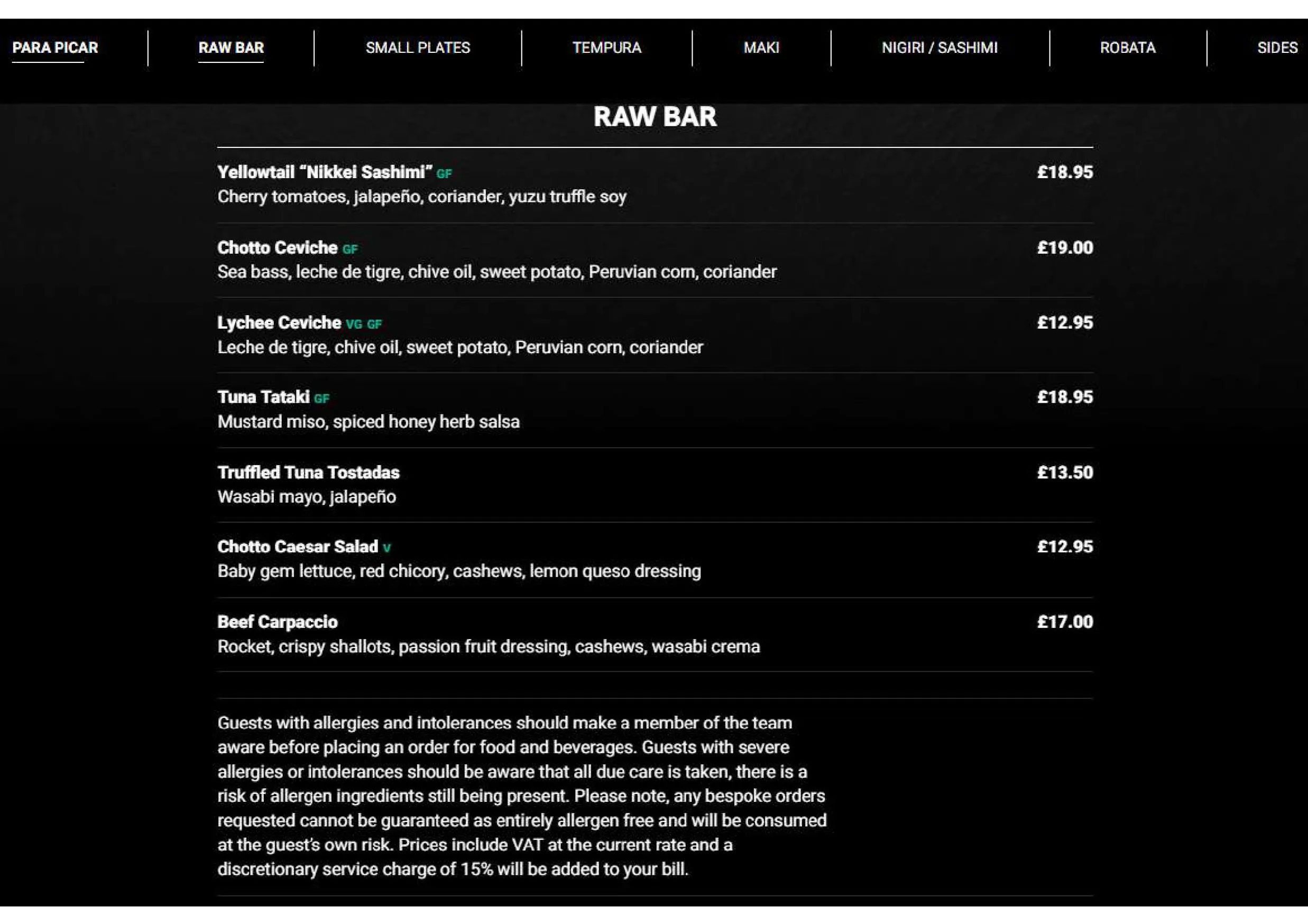 Chotto Matte Soho menu, page 2