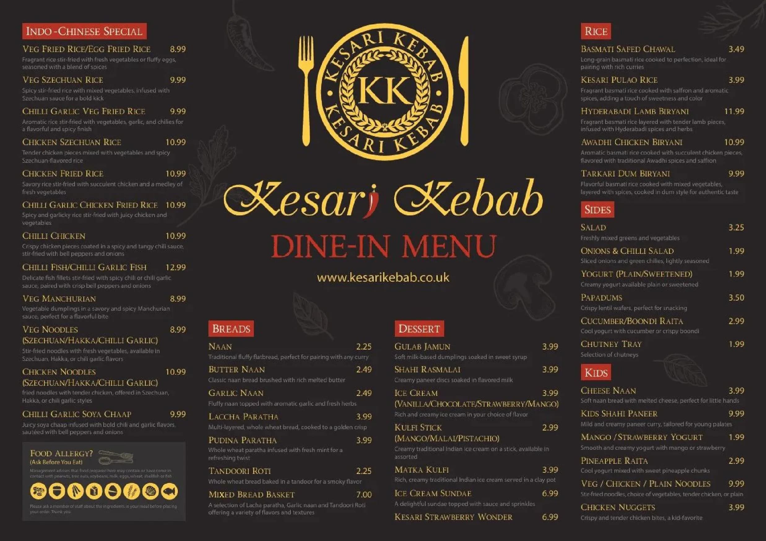 Kesari Kebab menu, page 1