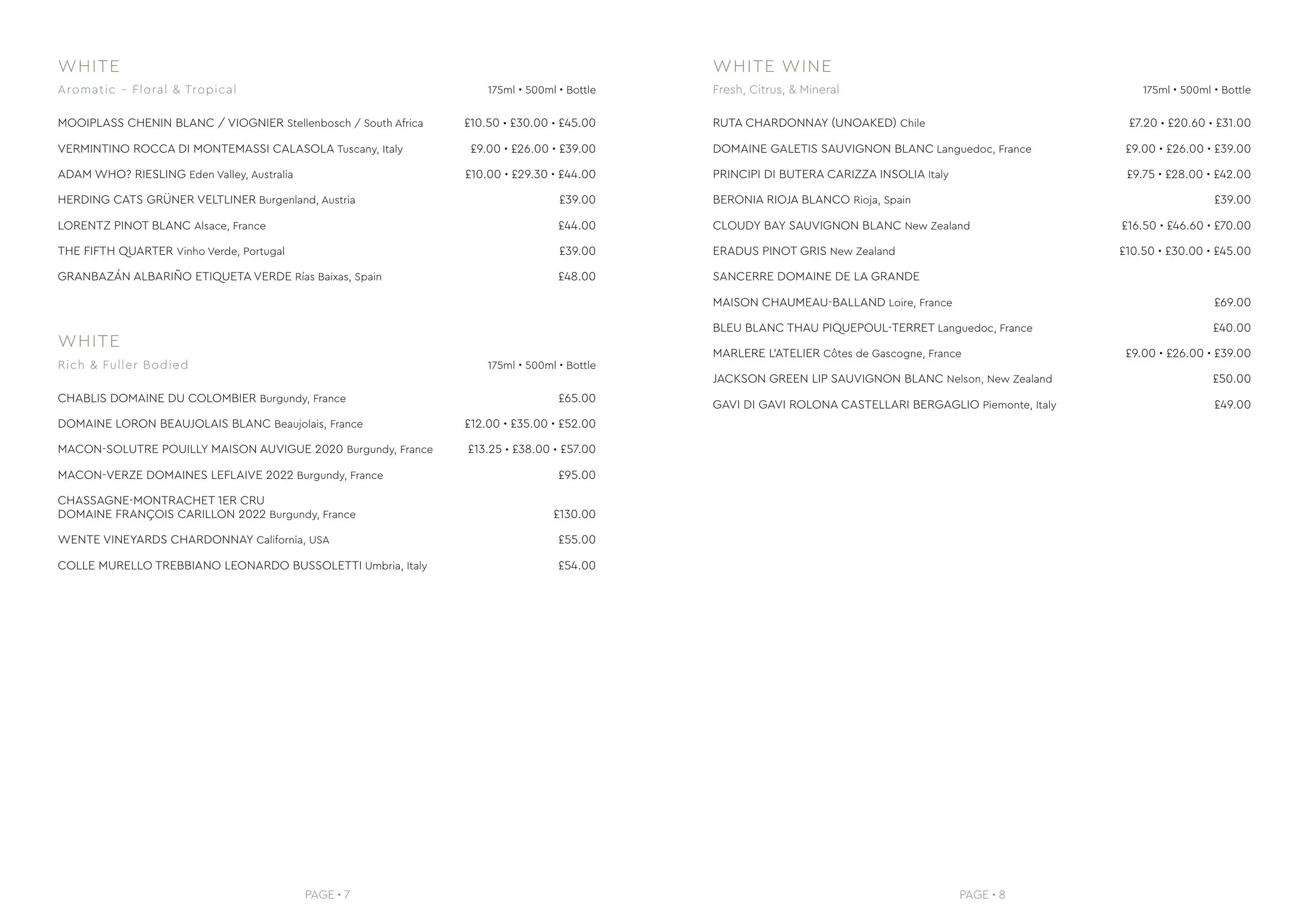 Ralph & Finns menu, page 8