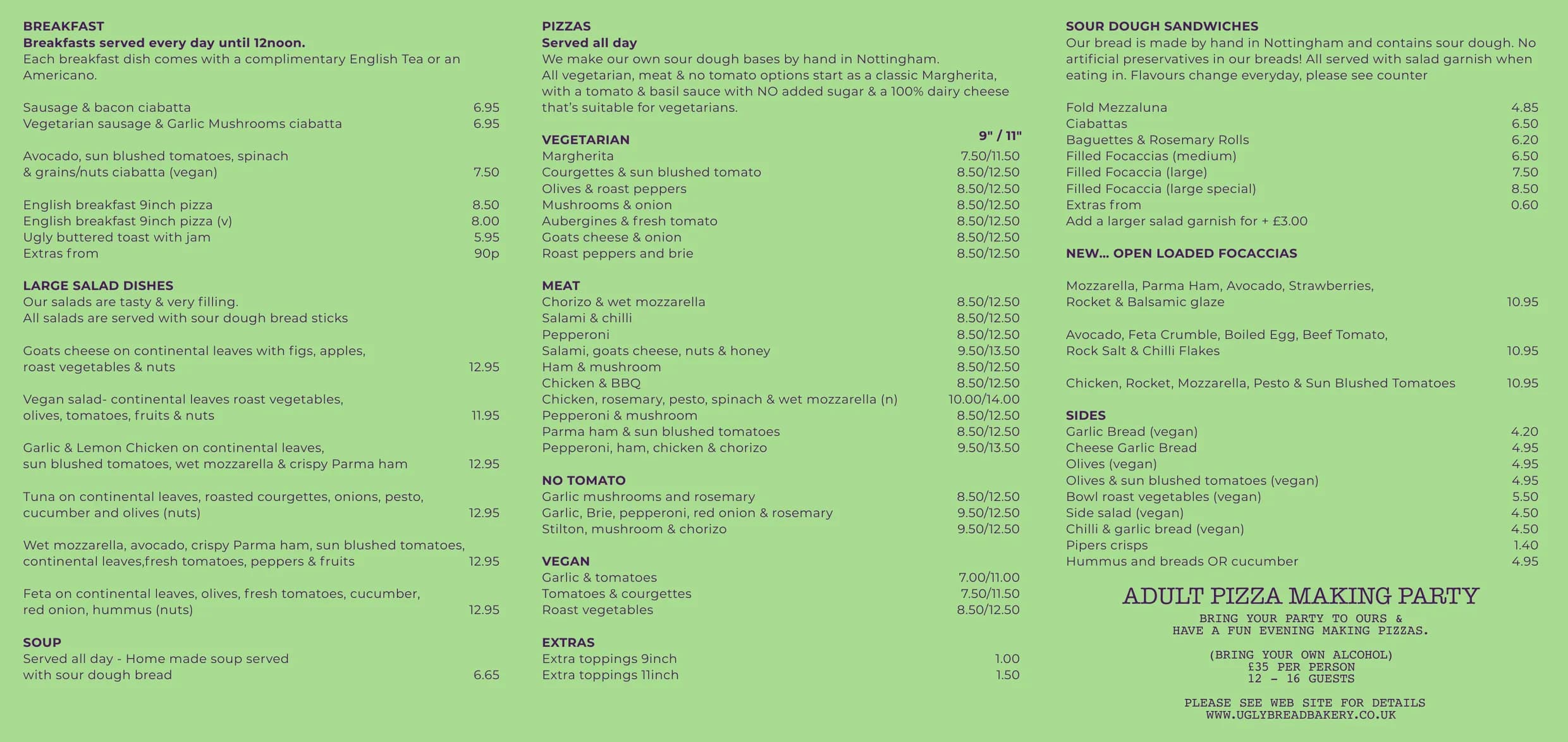 Ugly Bread Bakery menu, page 2
