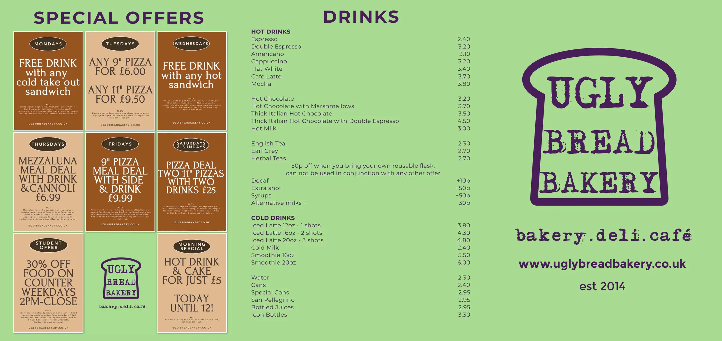 Ugly Bread Bakery menu, page 1