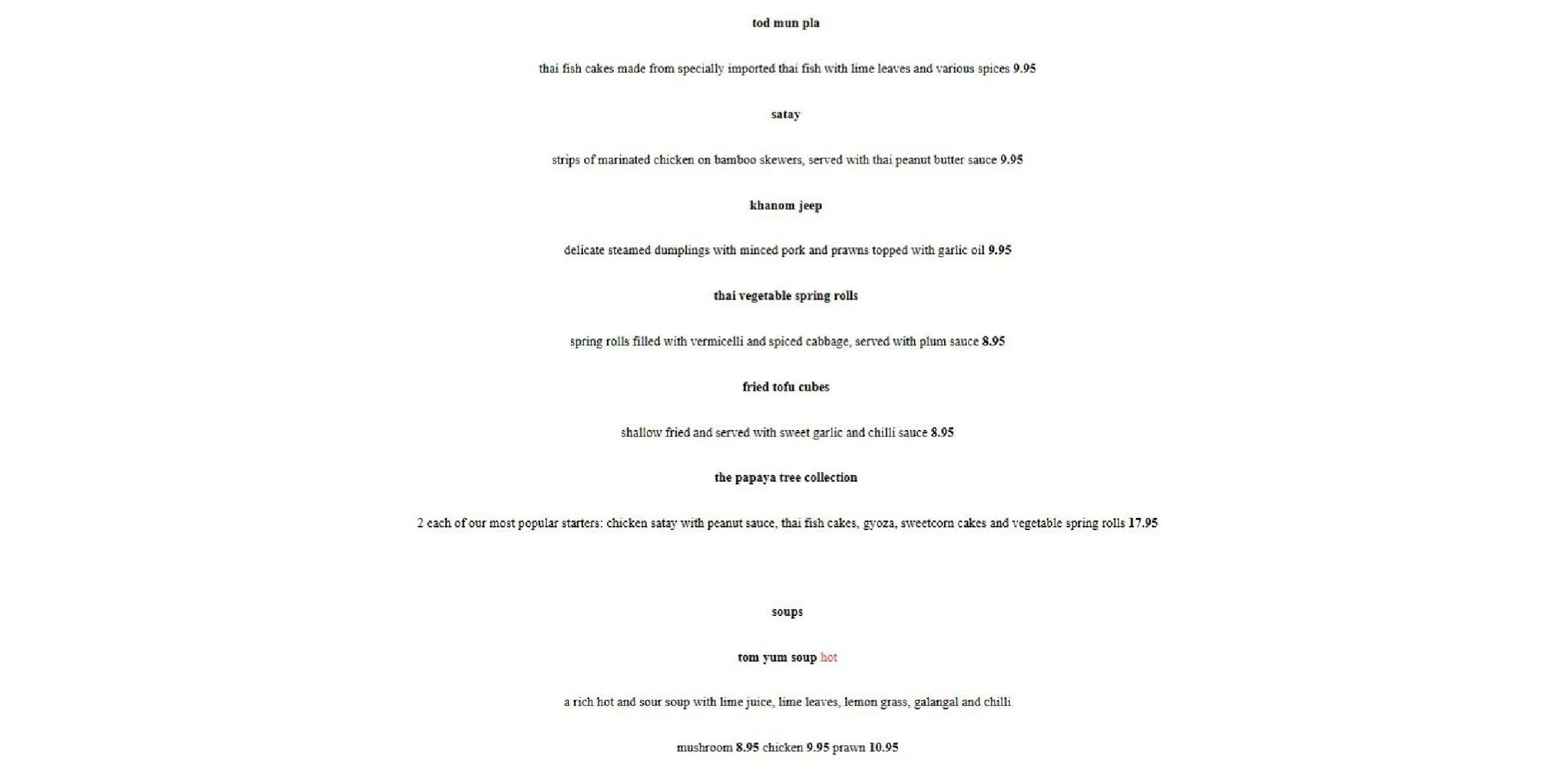 Papaya Tree menu, page 2