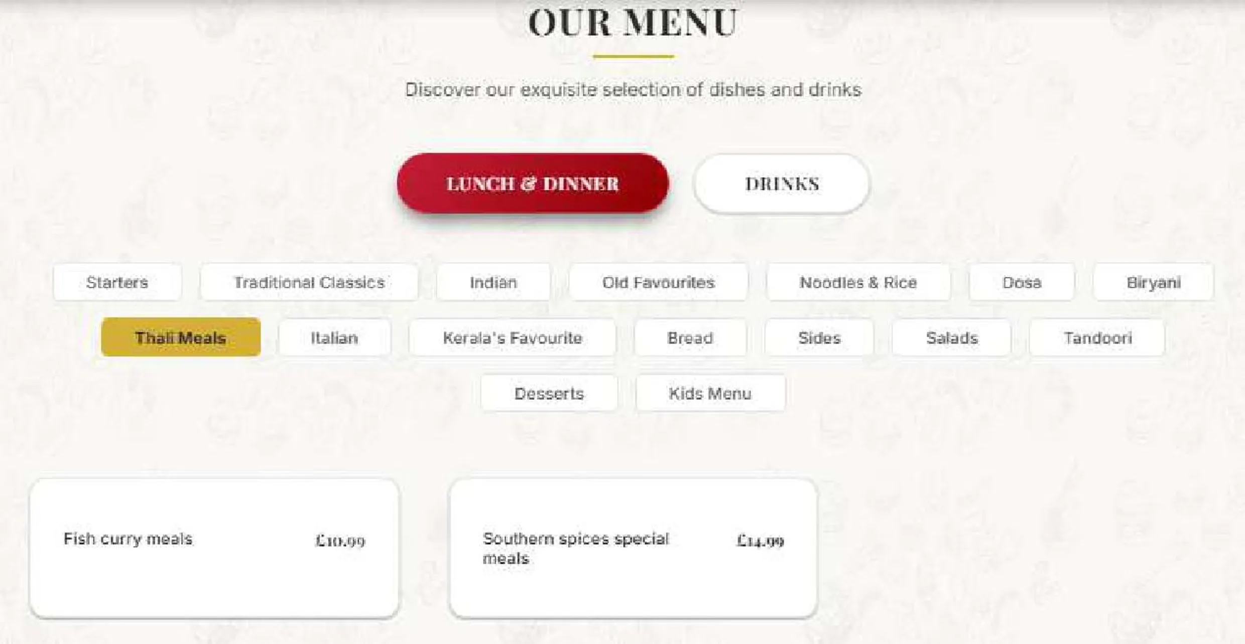 Southern Spices menu, page 10