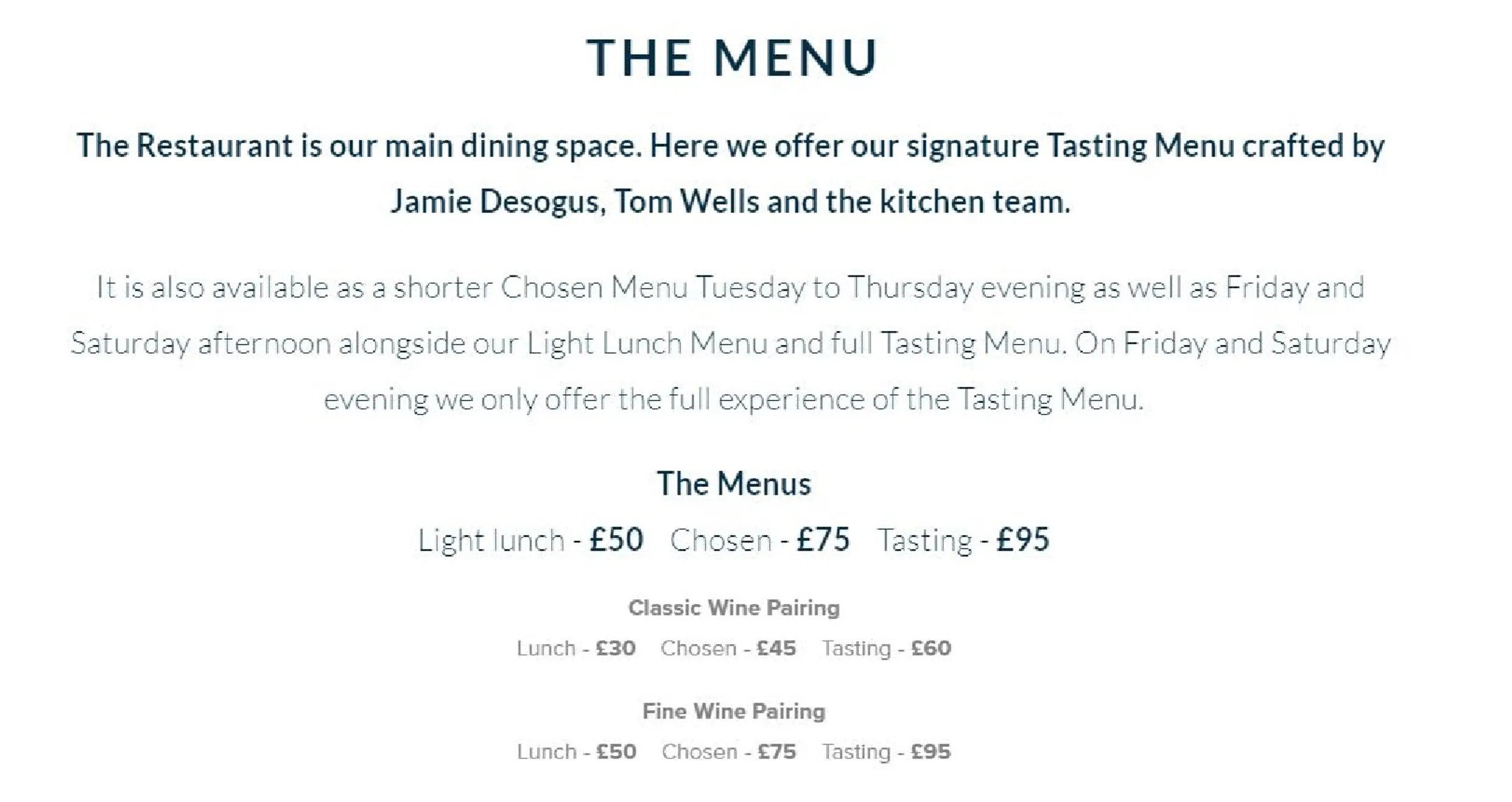 Harborne Kitchen menu, page 1