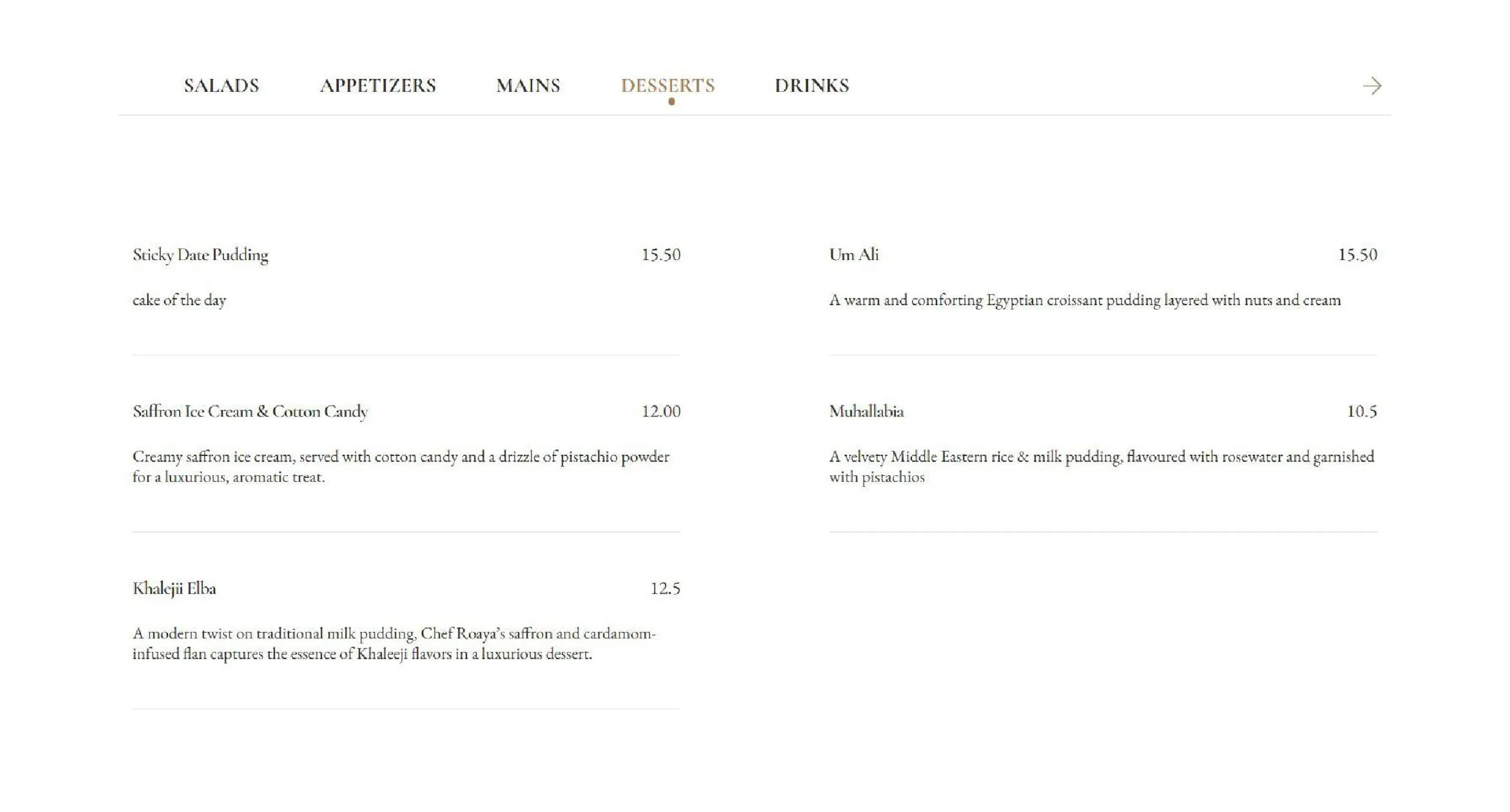 Villa Mamas menu, page 4