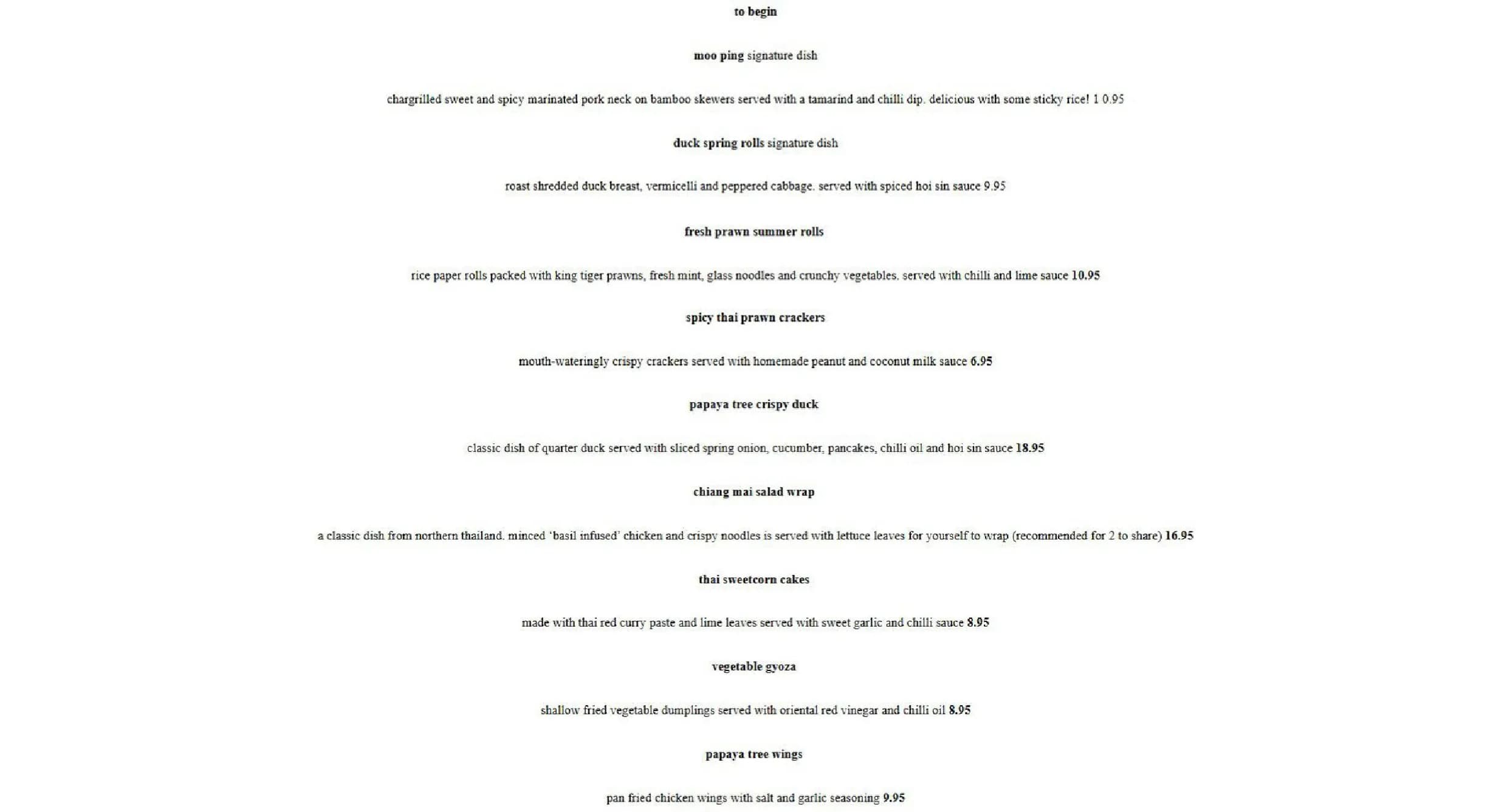 Papaya Tree menu, page 1