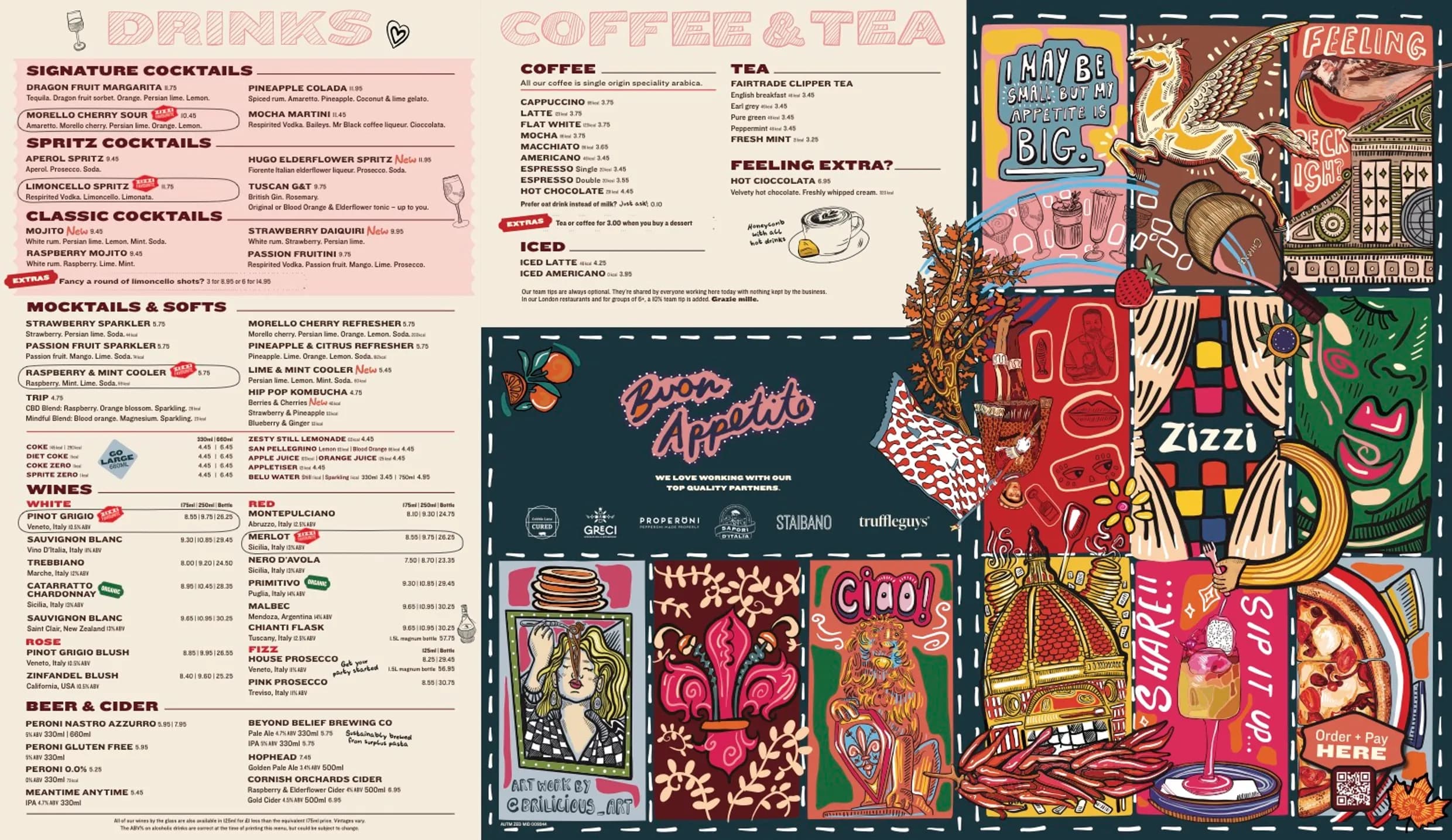 Zizzi menu, page 1