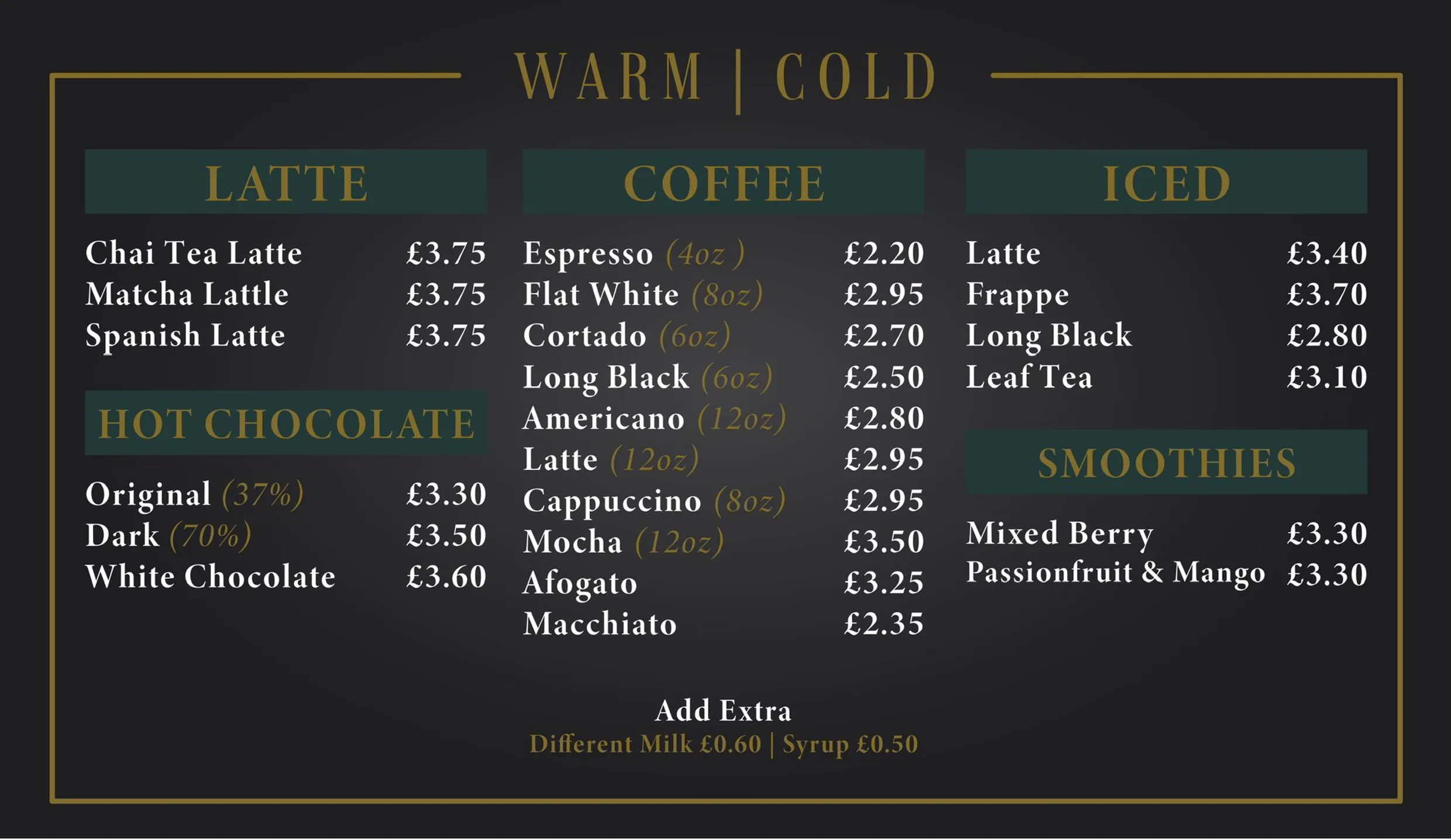 Espresso Cafe menu, page 1