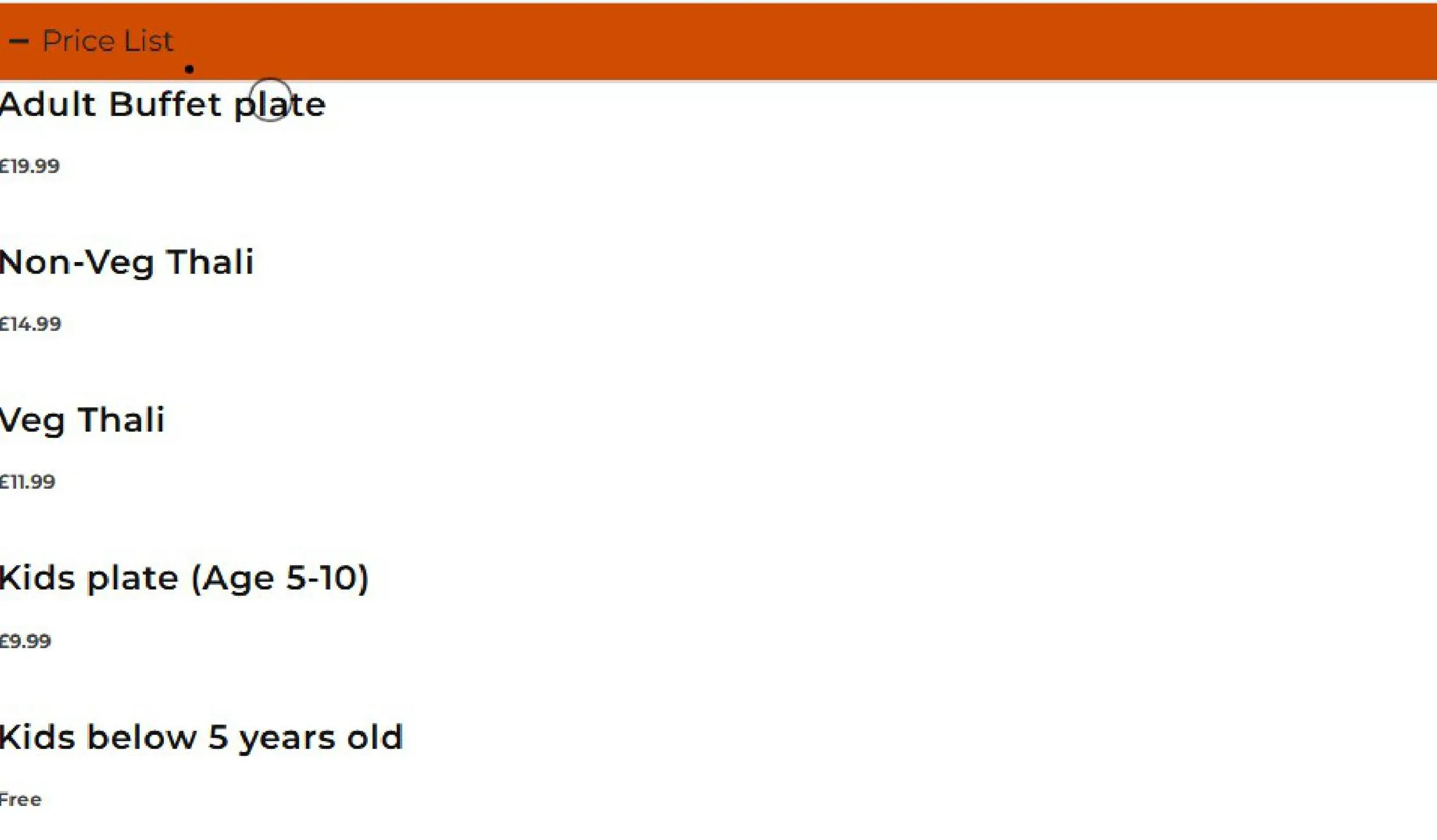 Victoria Street Collective menu, page 1