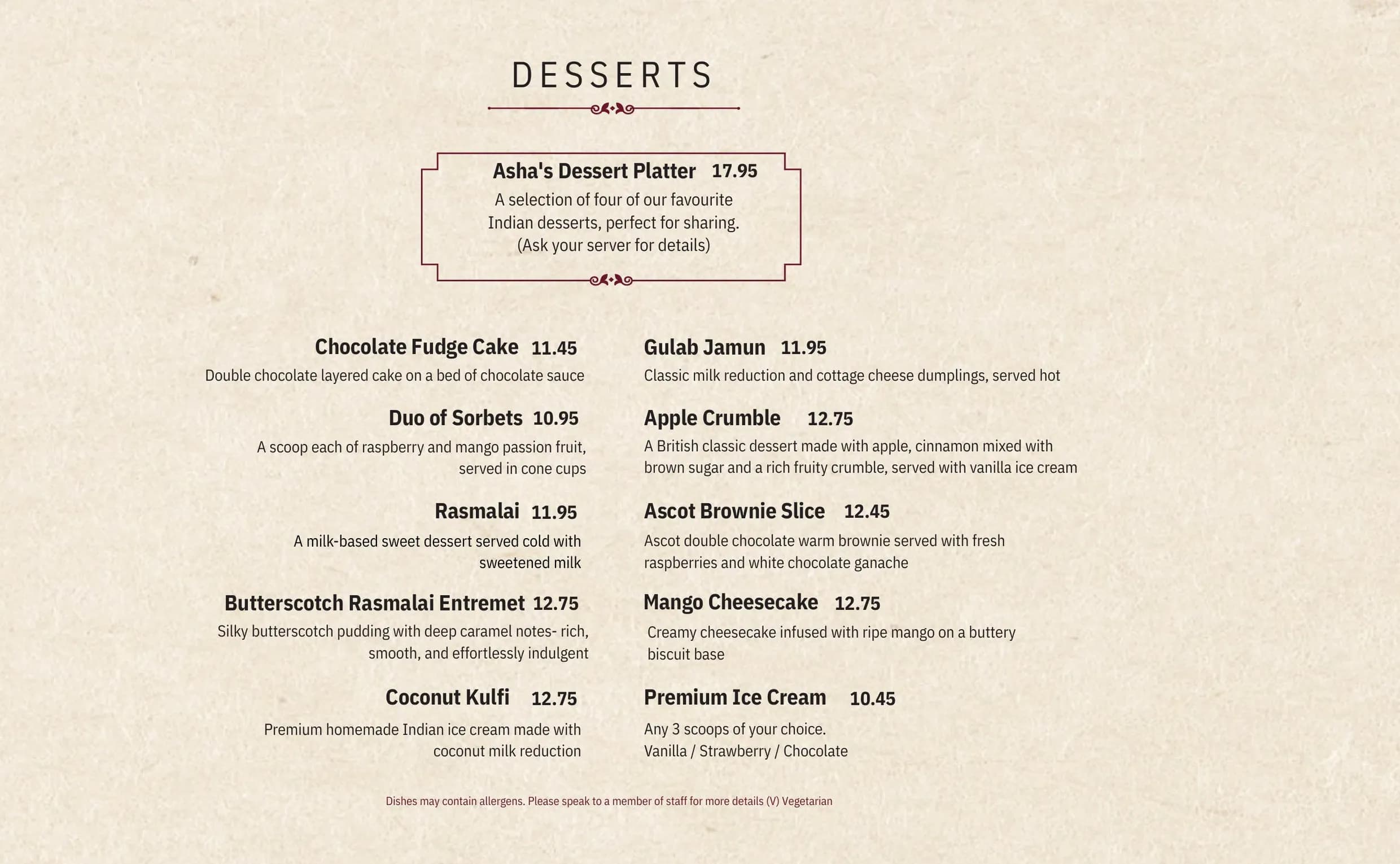 Asha's menu, page 12