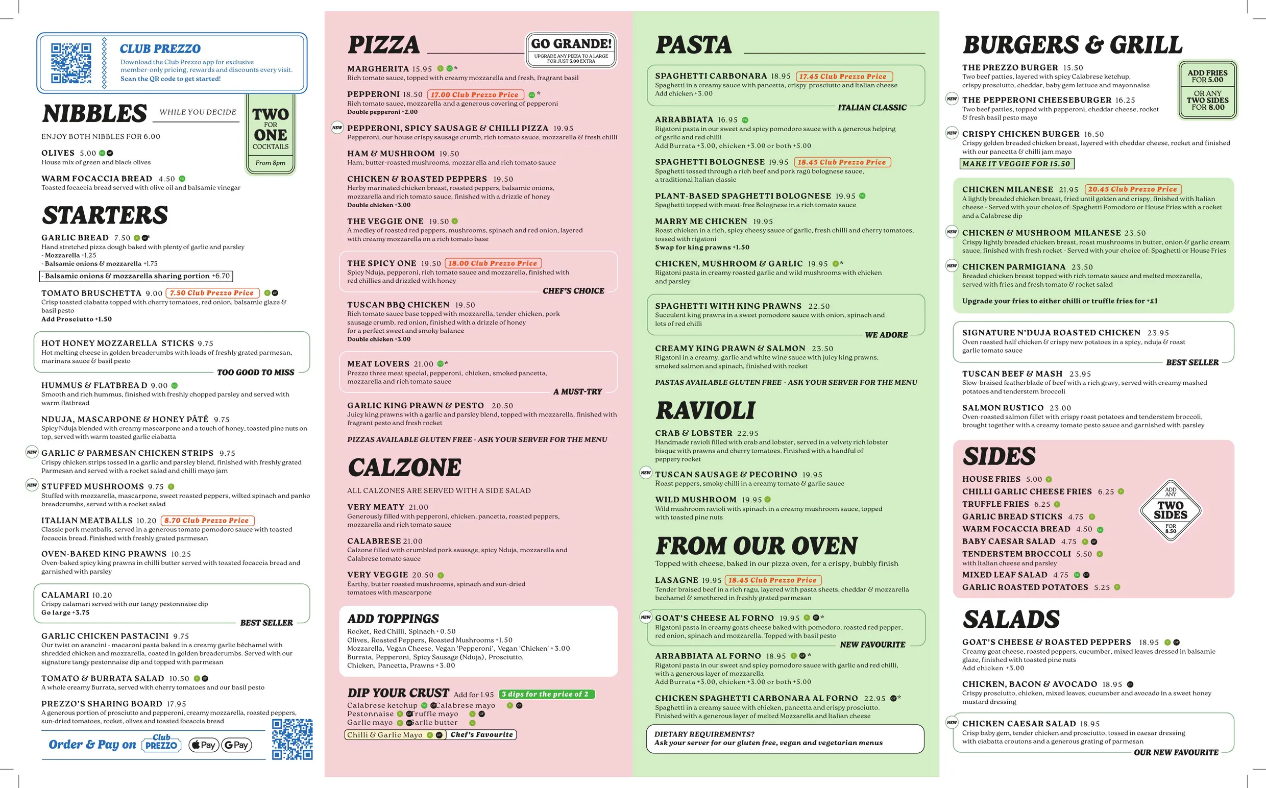 Prezzo Italian St Martins Lane menu, page 1